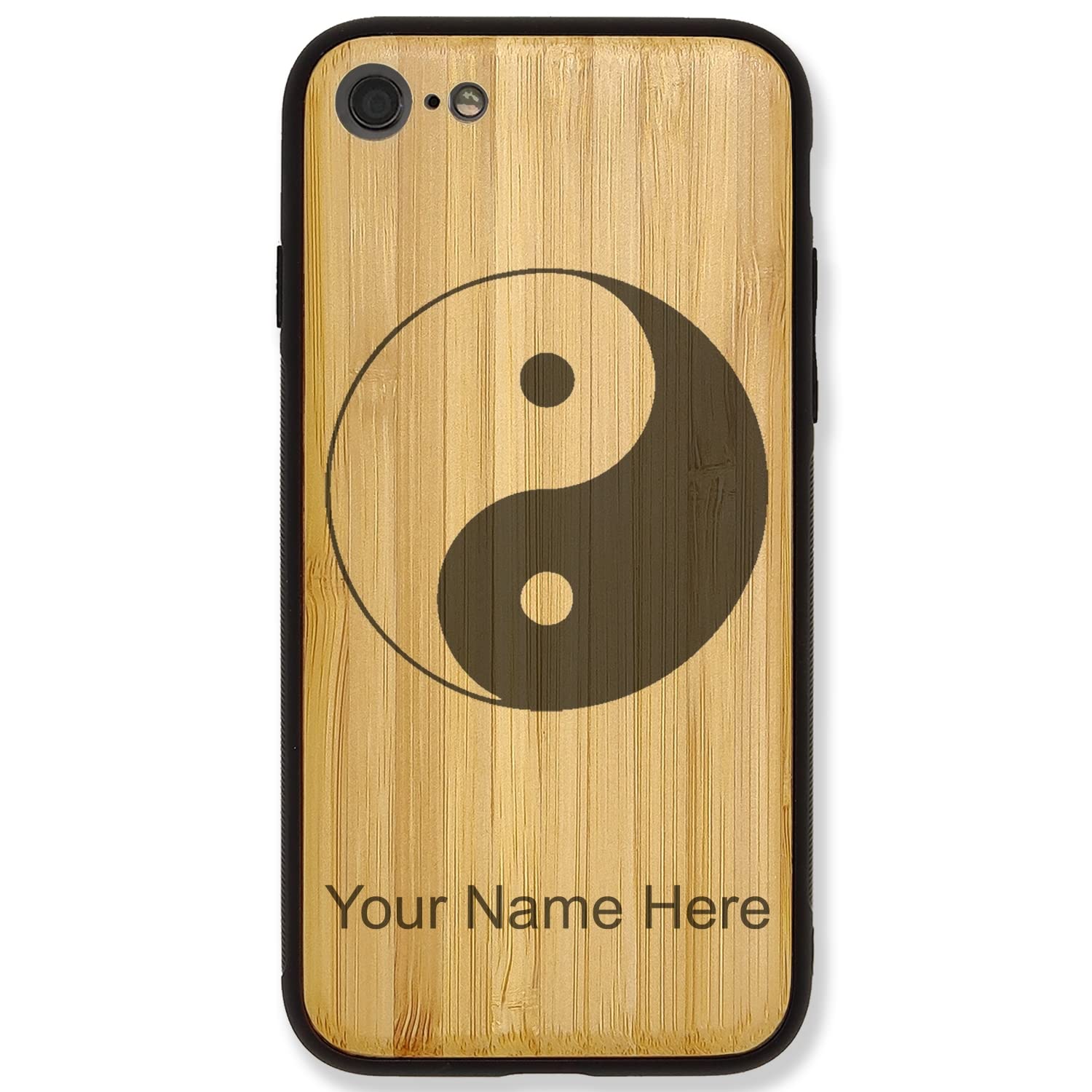 Premium Bamboo Phone Case Compatible with iPhone 6 & 6s - Yin Yang Design with Free Personalized Engraving | Durable Protection for Everyday Use & Perfect Gift Idea