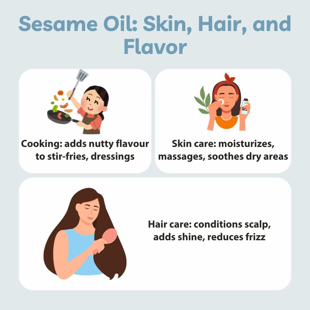 Earthbaby 100% Pure Cold-Pressed Sesame Oil (Til Oil) - 9.3oz Natural Antioxidant-Rich Body Massage Oil for Skin & Hair Care | Perfect for Aromatherapy, Baby Massage & DIY Beauty Treatments