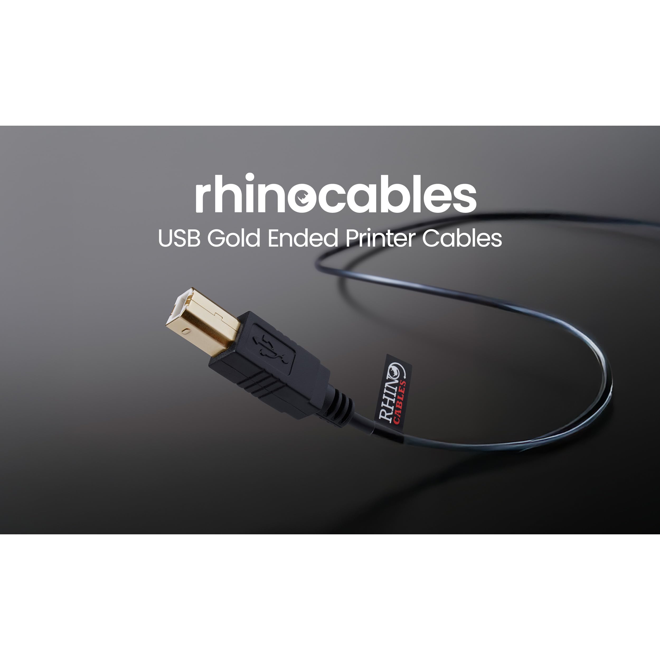 Rhinocables USB 2.0 Printer Cable 6ft - Gold-Plated Connectors, 480Mbps High-Speed Data Transfer, A Male to B Male for HP Epson Canon Brother Printers & External Hard Drives - Durable Multi-Shielded Black Cord for Home Office & Studio Use