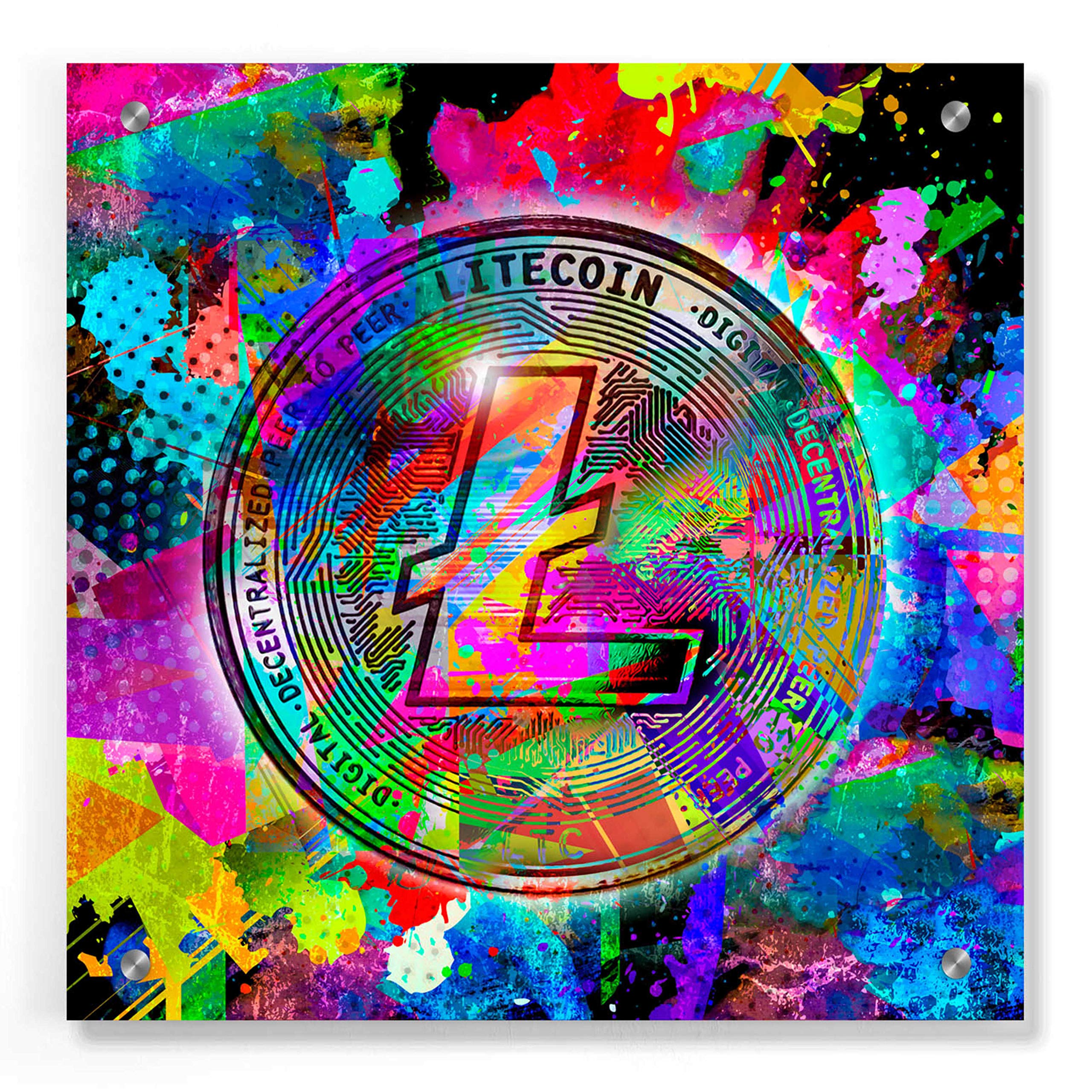 Epic 'Litecoin' Acrylic Glass Wall Art - 36x36 Inches Modern Crypto Currency Themed Home & Office Decor for Living Room, Bedroom or Workspace