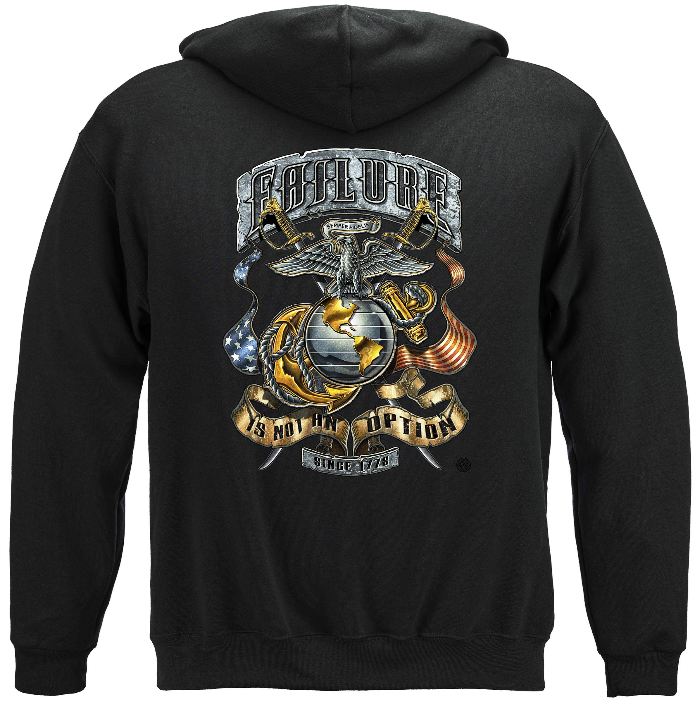 USMC Marine Corps Hooded Sweatshirt - Failure is Not an Option MM2138SW - Military Inspired Casual Wear for Veterans & Patriotic Enthusiasts