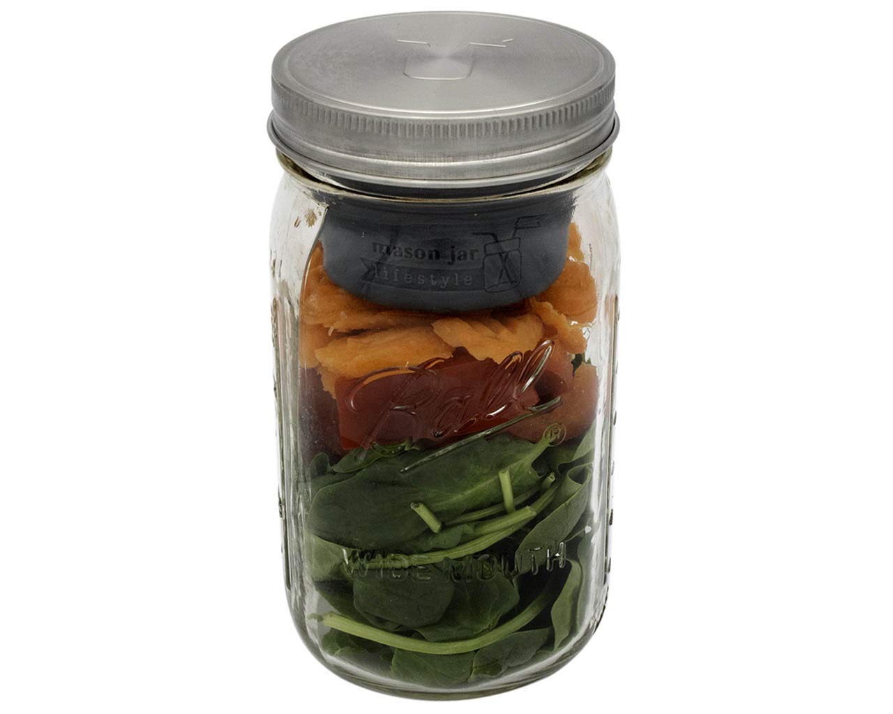 Mason Jar Lifestyle Divider Cup - BPA-Free Plastic Free Bento Lunch Container for Salads, Dips & Snacks | Wide Mouth Jar with Removable Dividers (Charcoal Gray) - Perfect for Meal Prep, Office Lunches & Picnics
