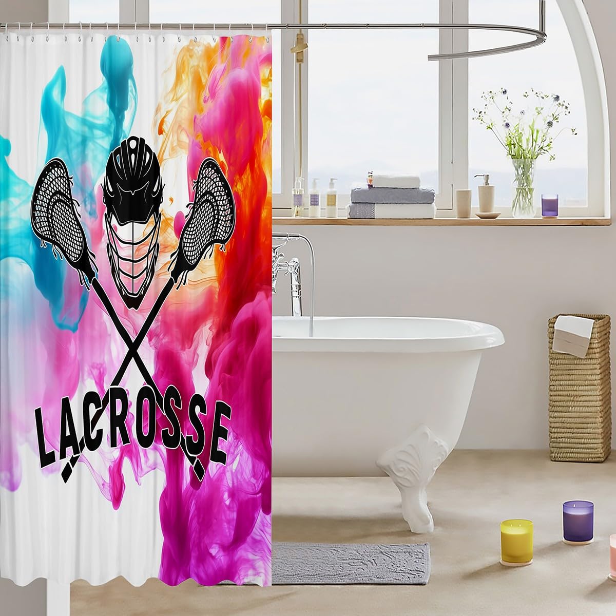 Feelyou Lacrosse Shower Curtain - Sports Theme Bathroom Decor for Kids & Teens - 72x72 Inch Polyester Bathroom Set - Perfect for Boys/Girls Bedrooms, Game Room Decor, and Lacrosse Lover Gifts