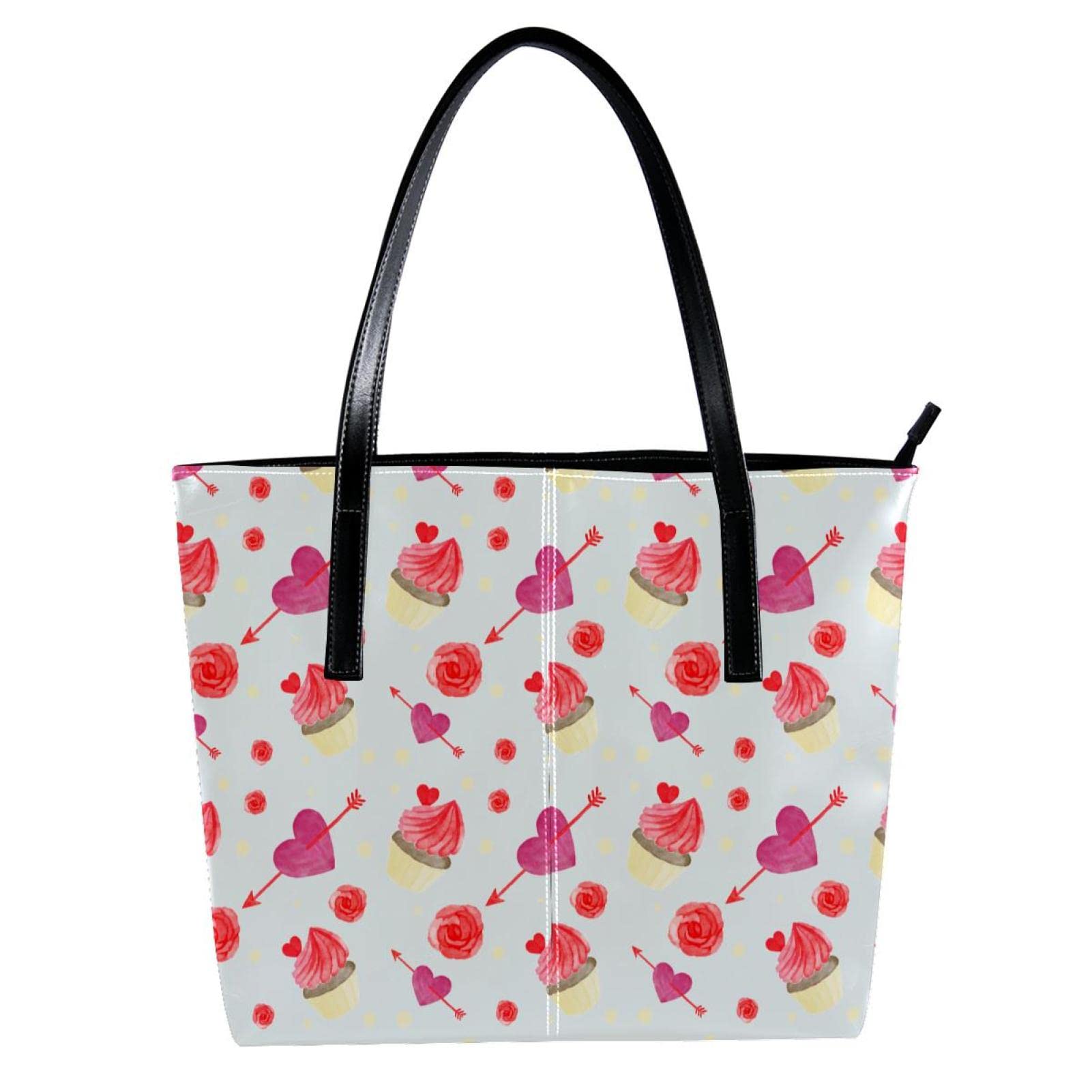 Stylish Genuine Leather Handbag for Women - Fashionable Tote Shoulder Hobo Purse with Valentine's Pattern | Perfect for Dating, Shopping & Daily Use | Cute Gift Idea for Her
