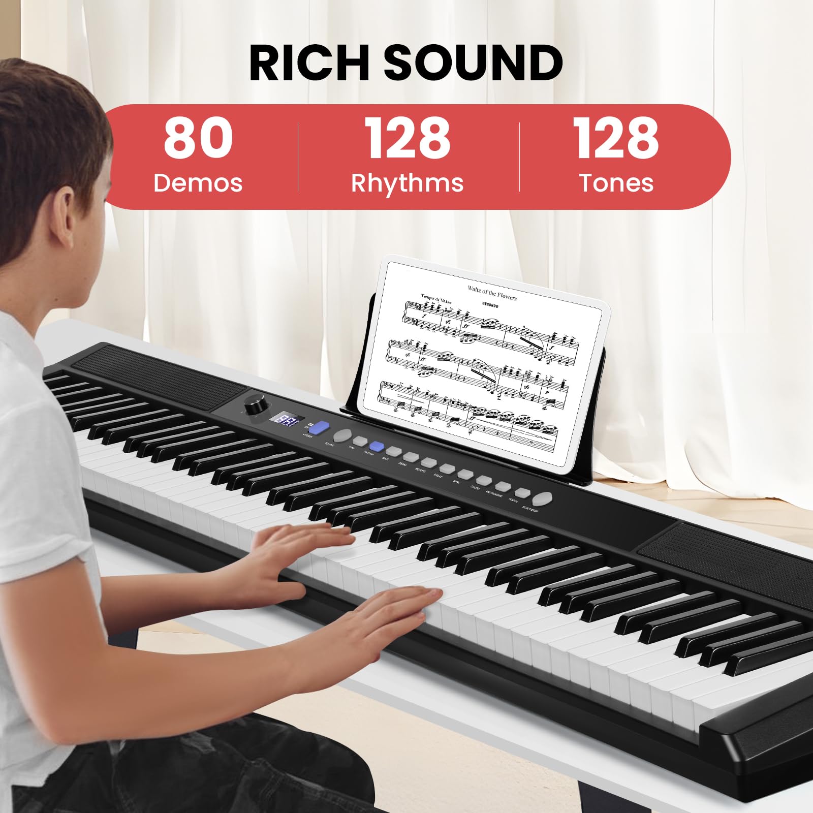 Asmuse 88-Key Digital Piano for Beginners - Semi-Weighted Keys, 128 Tones & Rhythms | Home & Studio Use