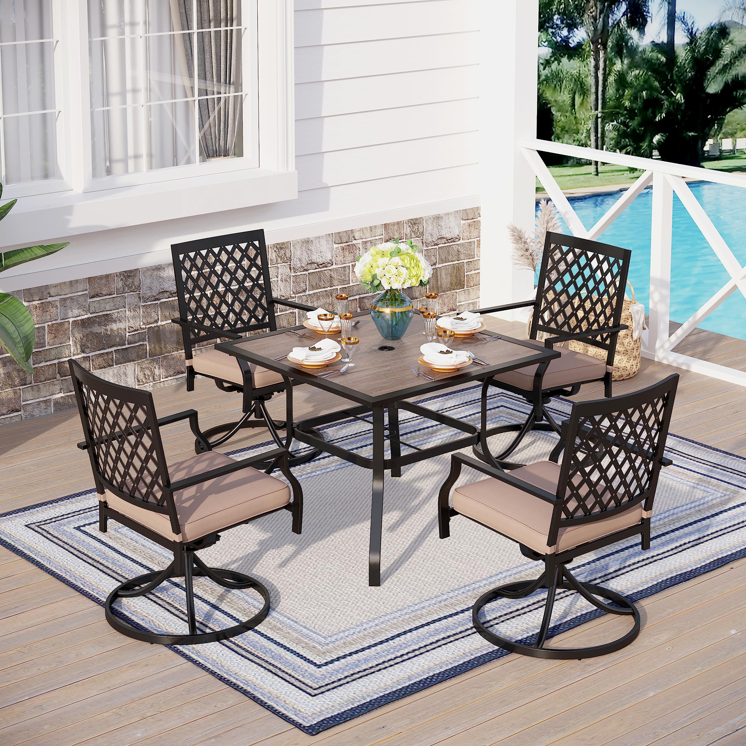 Sophia & William 5-Piece Outdoor Patio Dining Set with 4 Swivel Chairs & 37