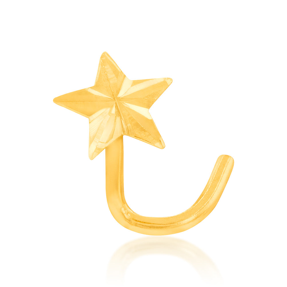 9ct Yellow Gold 4mm Diamond Cut Star Nose Stud - Elegant Nose Ring for Women, Hypoallergenic Body Jewelry - Perfect for Everyday Wear & Special Occasions