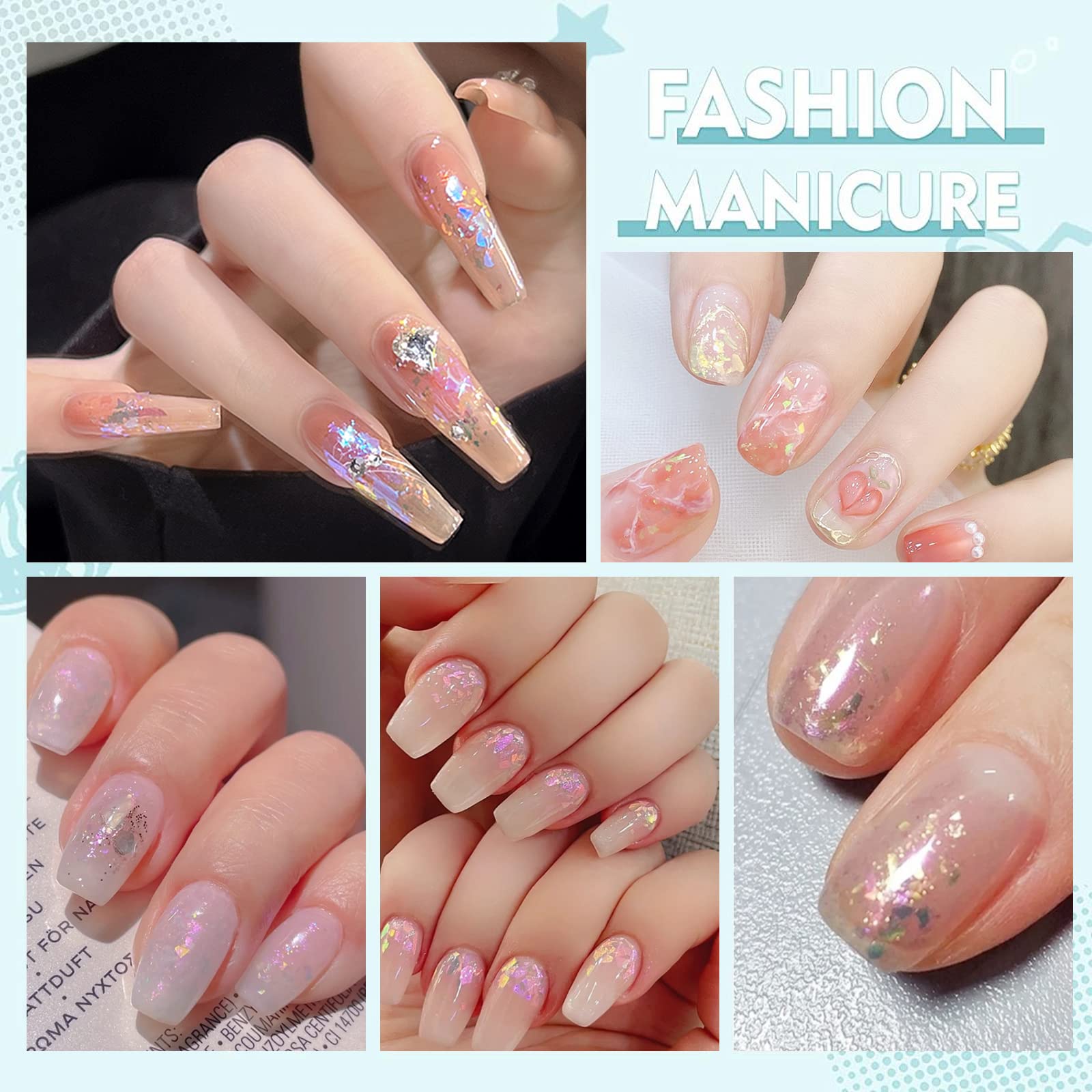 Holographic Nail Glitter Flakes - 12 Grids Iridescent Nail Sequins, Opal Glitter Paillettes for DIY Manicure & Nail Art | Aurora Nail Powder & Foil for Professional Salon & Home Nail Decorations