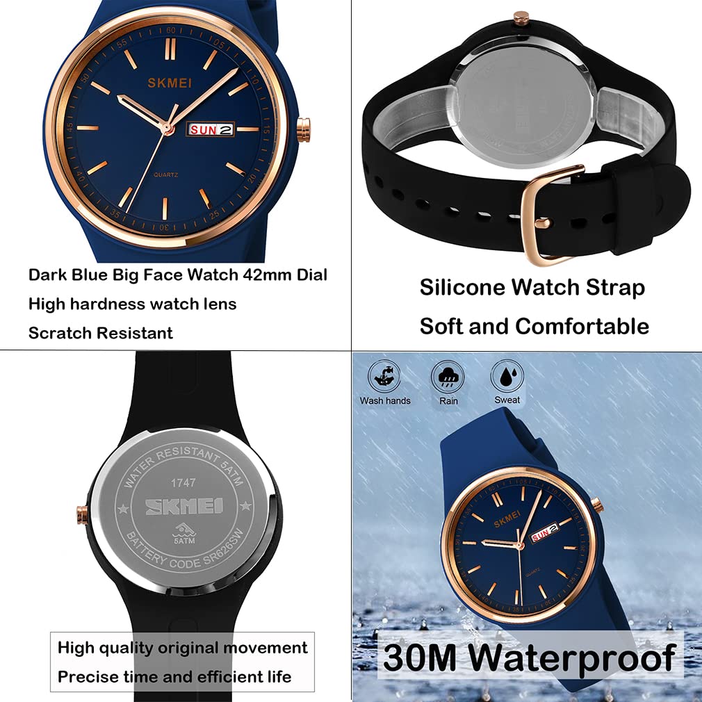 SKMEI Women's Sports Watch - Large Face, Waterproof, Silicone Band, Analog Quartz with Day/Date - Perfect for Running, Gym & Casual Wear - Ideal Gift for Girls & Young Women (White)