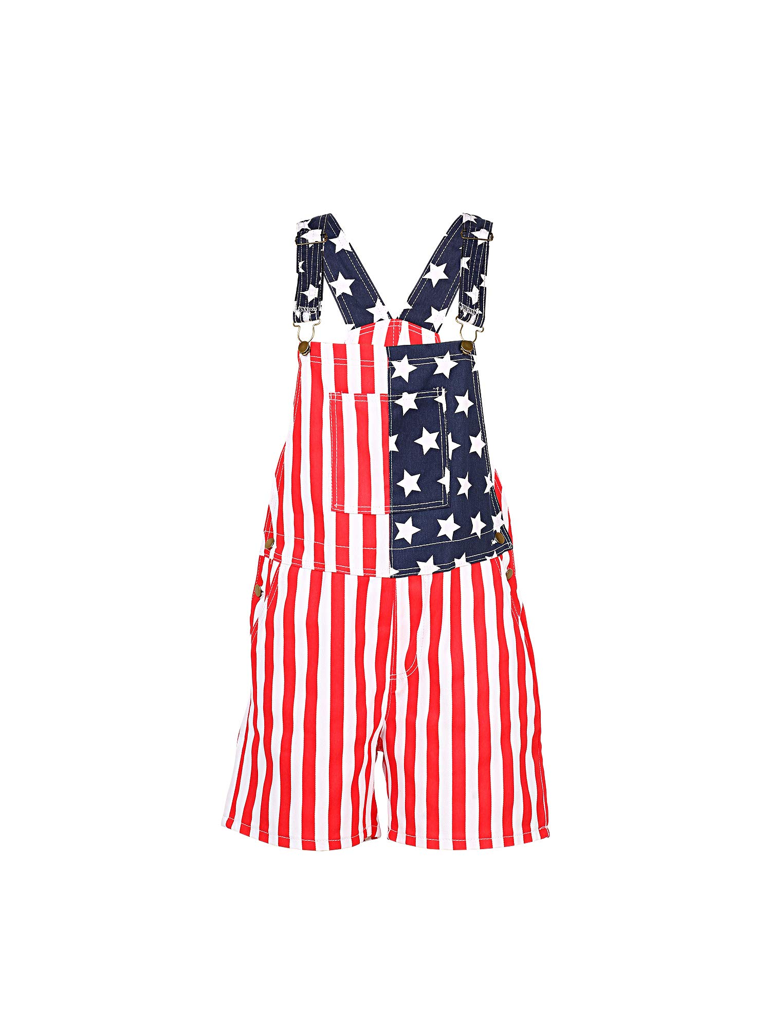 American Flag Denim Overalls Bib Shorts - Adjustable Strap Jumpsuit for Men & Women | Casual Workwear, Summer Outfits, Patriotic Style