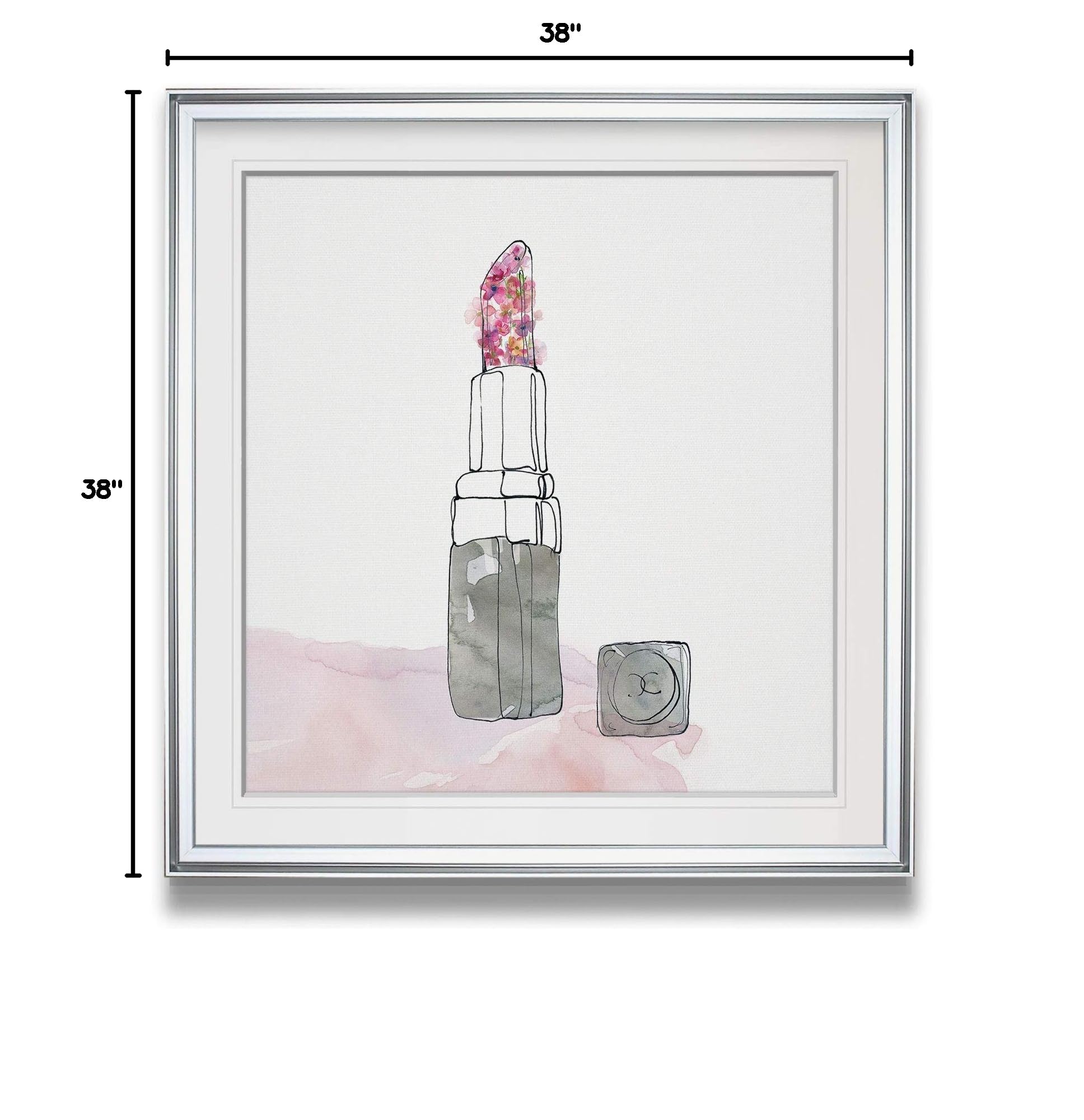 Chic Floral Lipstick Painting - Fashion Women Wall Art Framed Giclee Canvas Print - Makeup Room Decor - Ready to Hang - Perfect for Bedroom, Living Room & Salon Decoration
