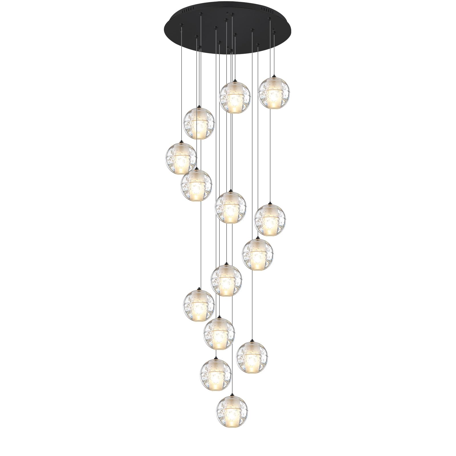 14-Lights Modern Chandelier for High Ceiling - Black Bubble Crystal Pendant Lighting Fixture with Warm LED Bulbs - Perfect for Entrance, Living Room, and Dining Room Decor