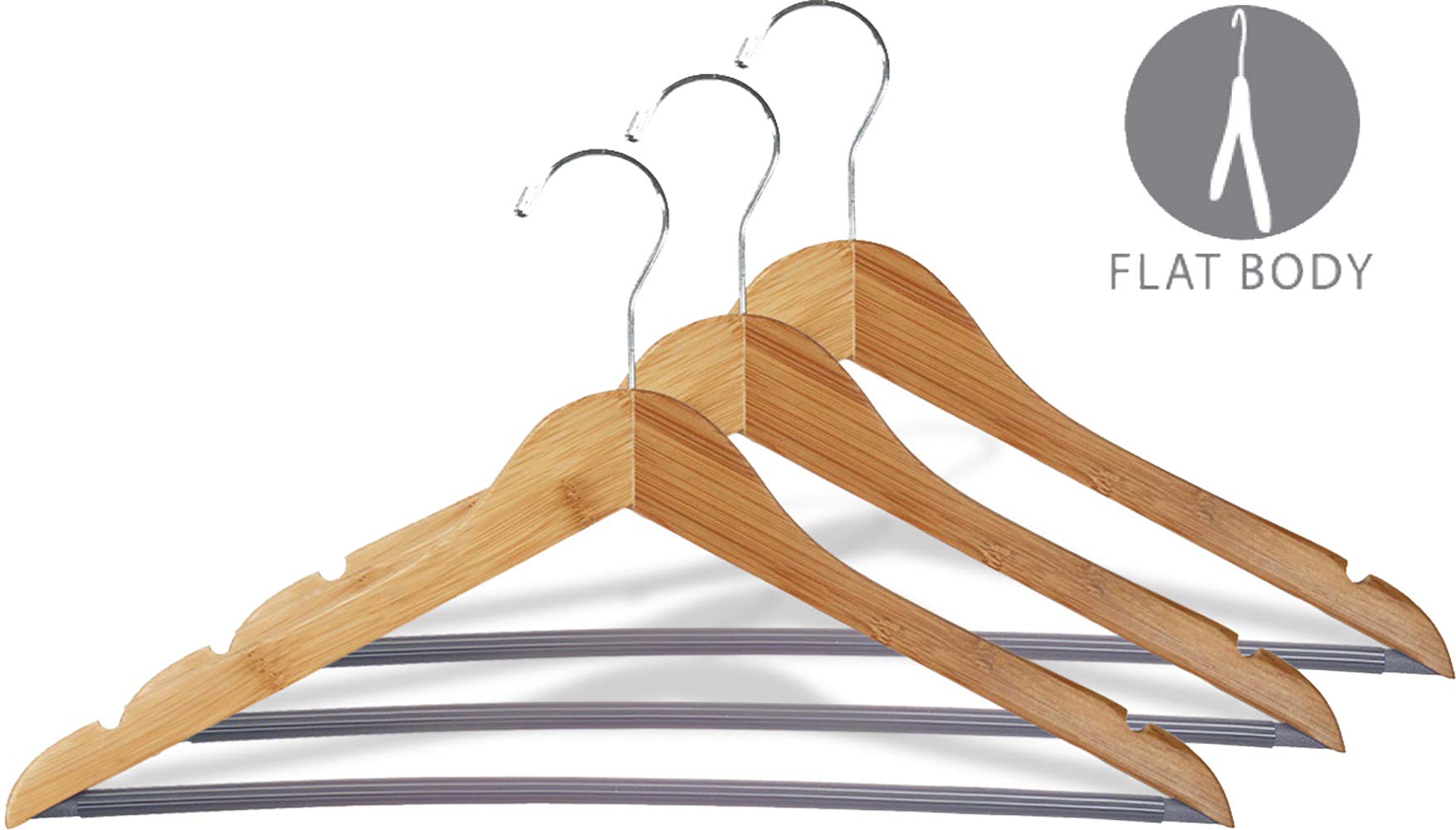 Eco-Friendly 17 Inch Bamboo Suit Hanger with Black Vinyl Bar - Flat Wooden Hangers with Lacquer Finish & Chrome Swivel Hook (Set of 50) by The Great American Hanger Company - Perfect for Closet Organization, Dry Cleaning, and Suit Storage