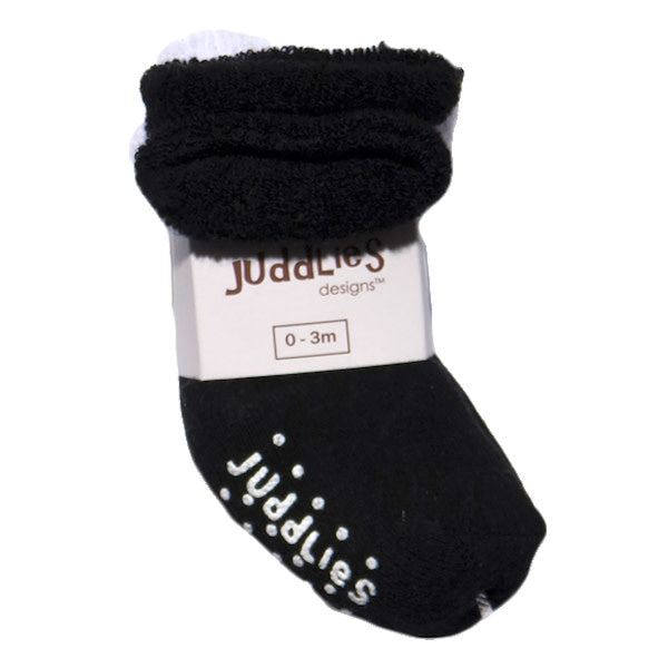 Juddlies Newborn Baby Socks 2-Pack - Soft Cotton Black & White Infant Socks for Boys & Girls - Perfect for Hospital, Photo Shoots & Everyday Comfort