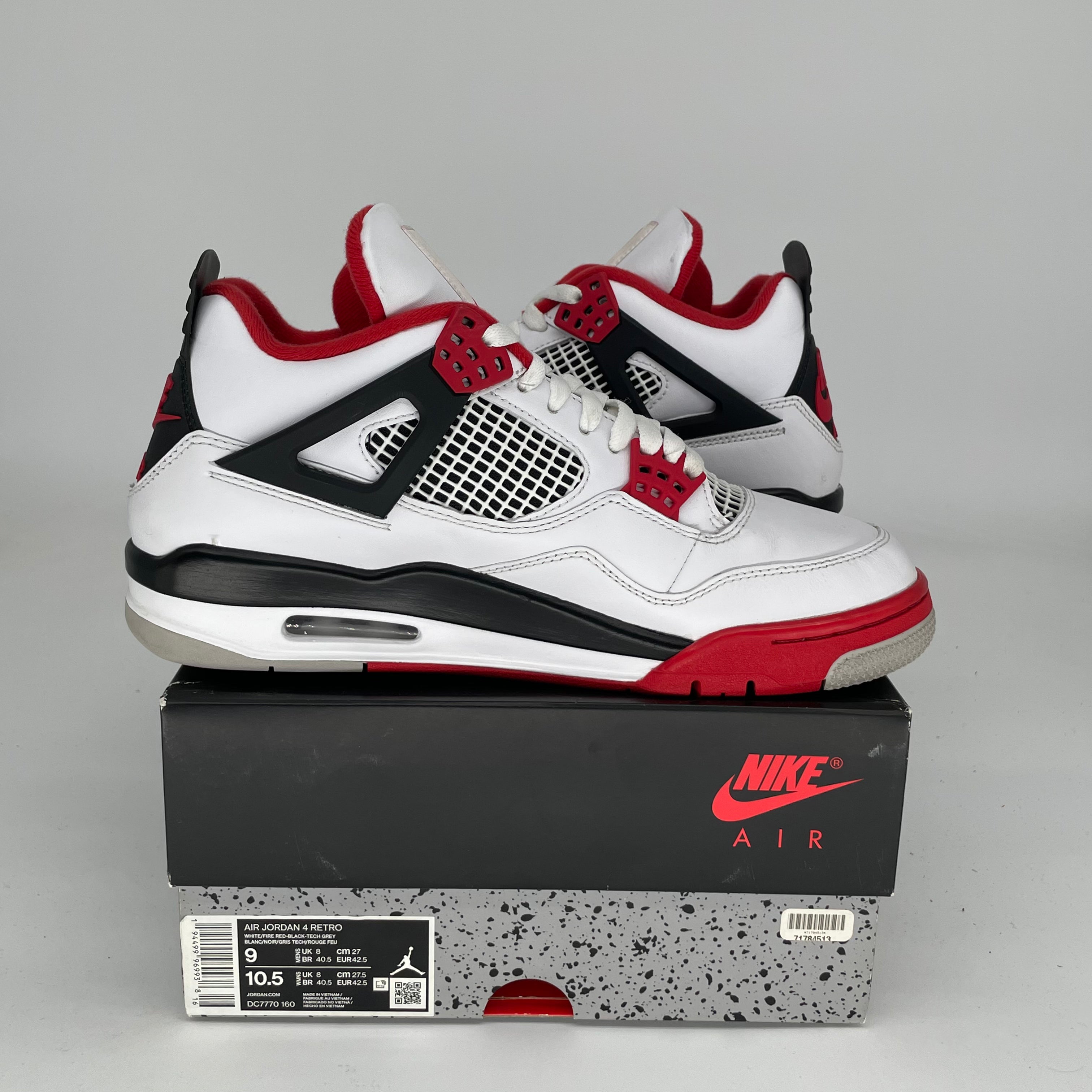 AIR JORDAN 4 FIRE RED Men's Basketball Shoes - Size 9 (DC7770-160) - Retro Sneakers for Streetwear & Basketball Games