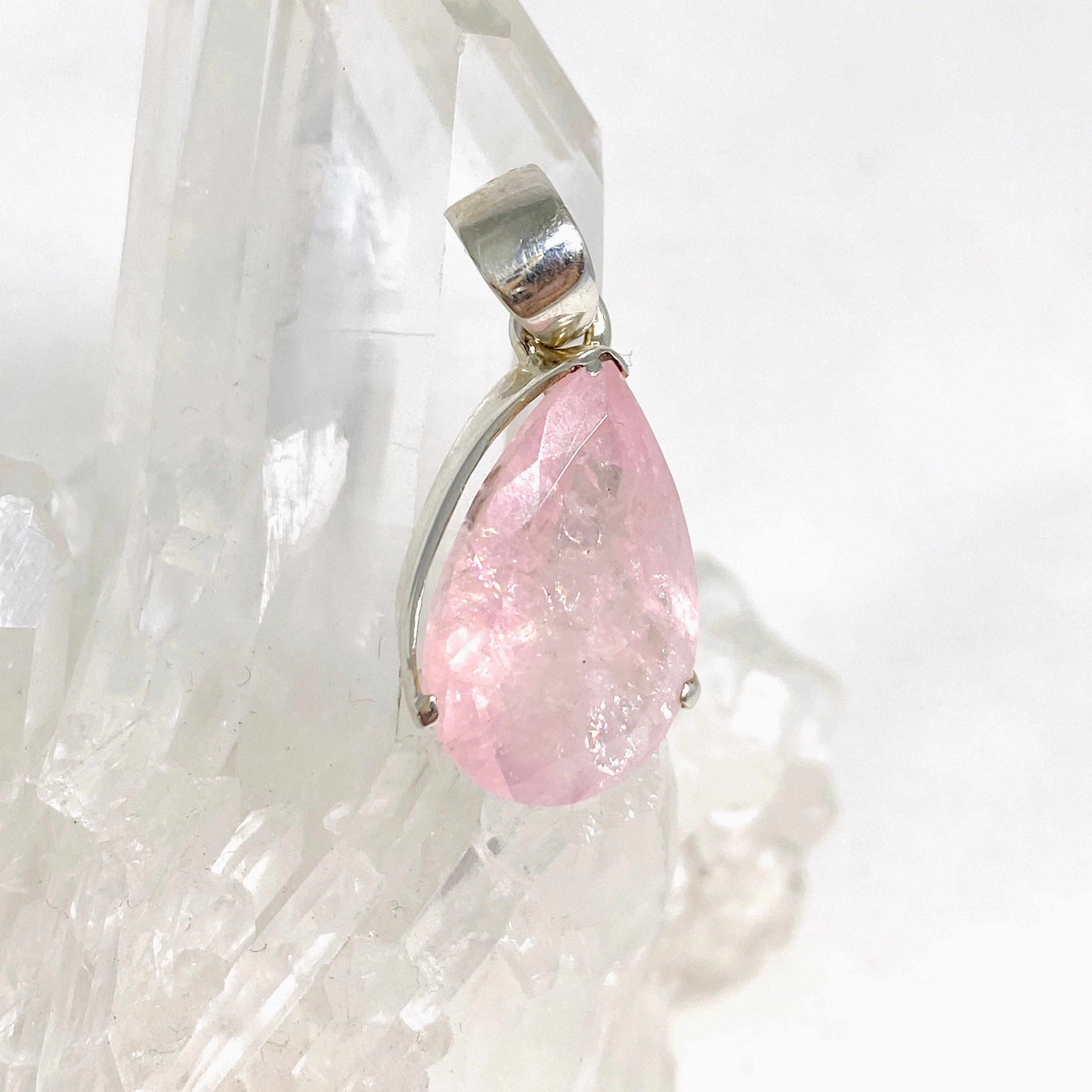 Morganite Faceted Teardrop Pendant Necklace PPGJ680 - Elegant Rose Quartz Jewelry for Women, Perfect for Weddings, Anniversaries & Special Occasions