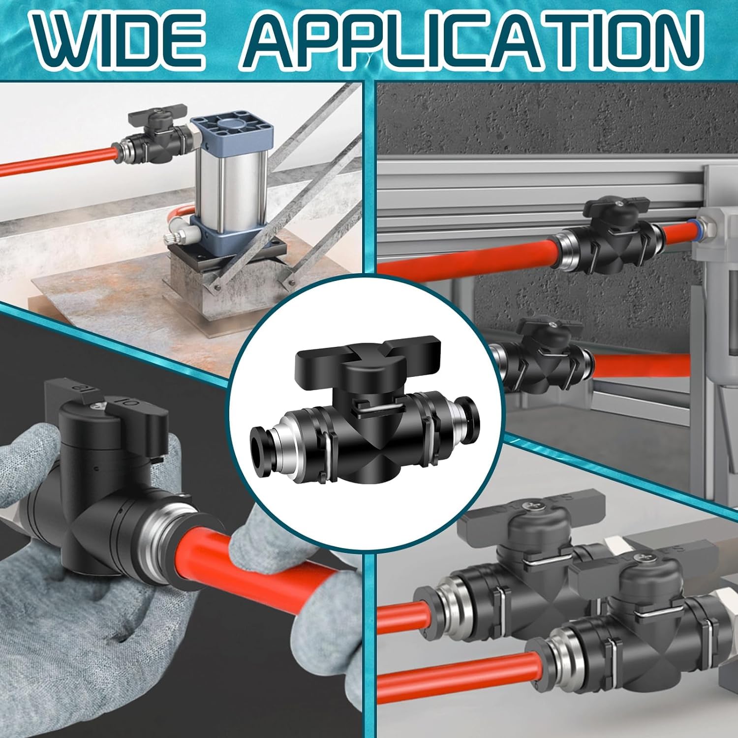 1/4 Inch OD Pneumatic Ball Valve Push to Connect Fittings - 6-Pack for Air Flow Control in PVC Systems | Quick Connect Union for Air Hoses | Ideal for Compressed Air Tools, HVAC, and Industrial Applications