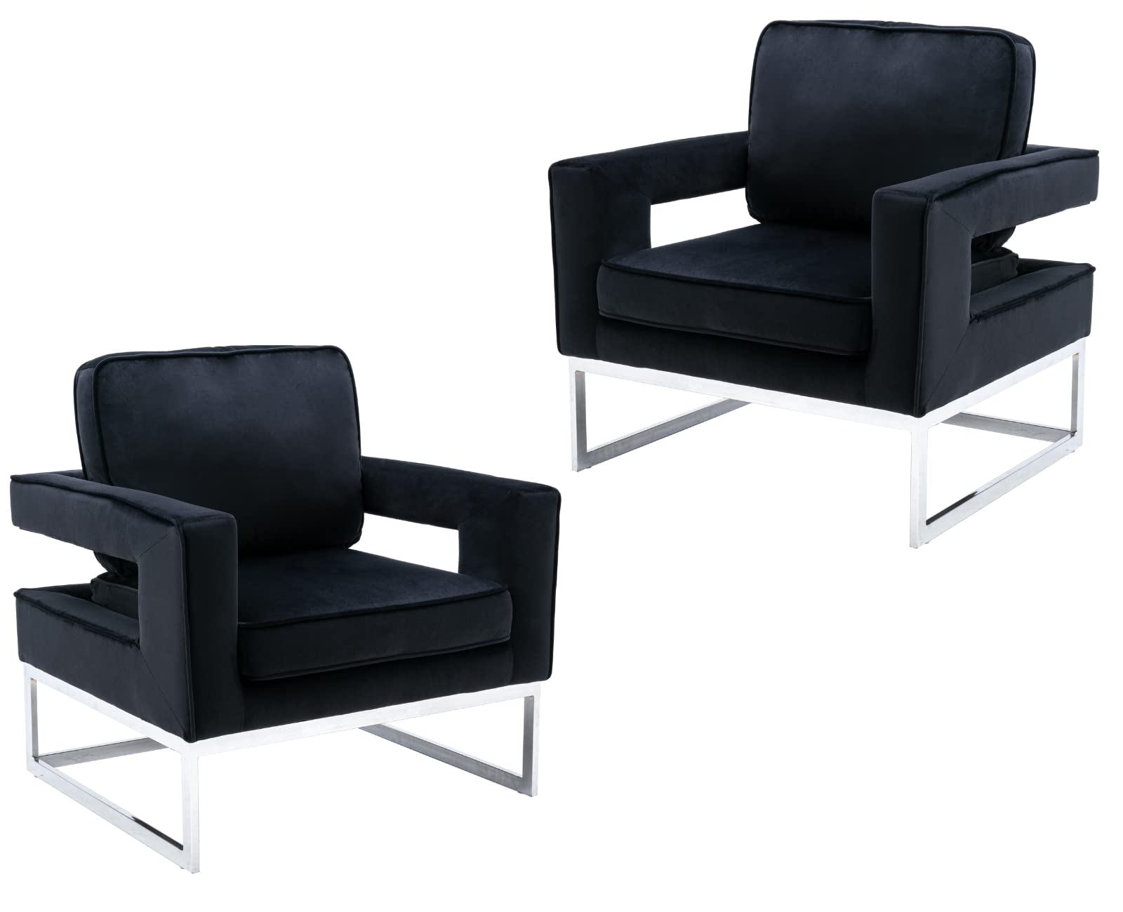 EALSON Velvet Accent Chairs Set of 2 - Modern Upholstered Armchairs with Open Back, Barrel Leisure Club Chairs for Living Room, Bedroom & Reading Nook - Soft Black Velvet Fabric (Perfect for Small Spaces & Cozy Corners)