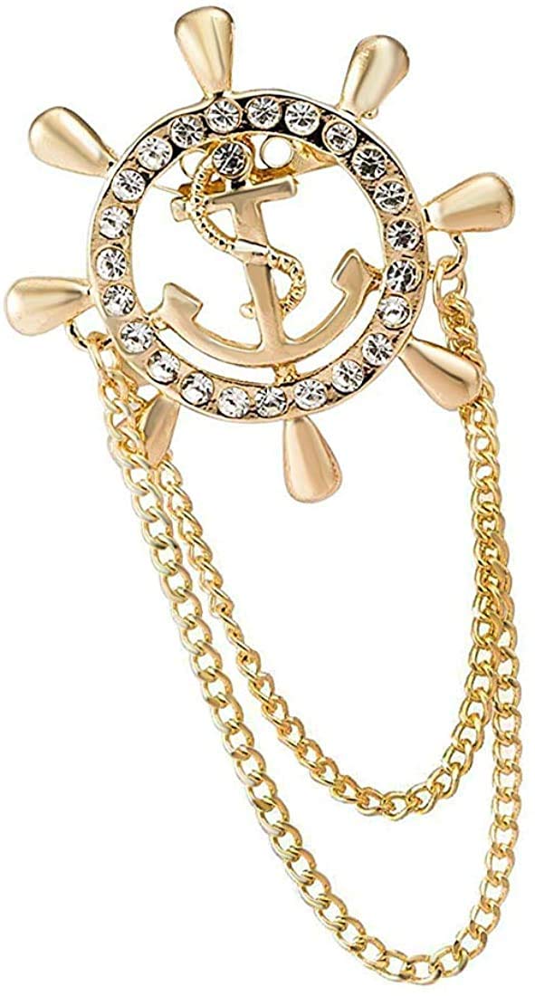Vintage Royal Crown Anchor Brooch Pin - Gold Steering Wheel & Rope Design Jewelry for Sea Lovers | Perfect for Nautical Outfits, Sailor Costumes & Marine-Themed Accessories