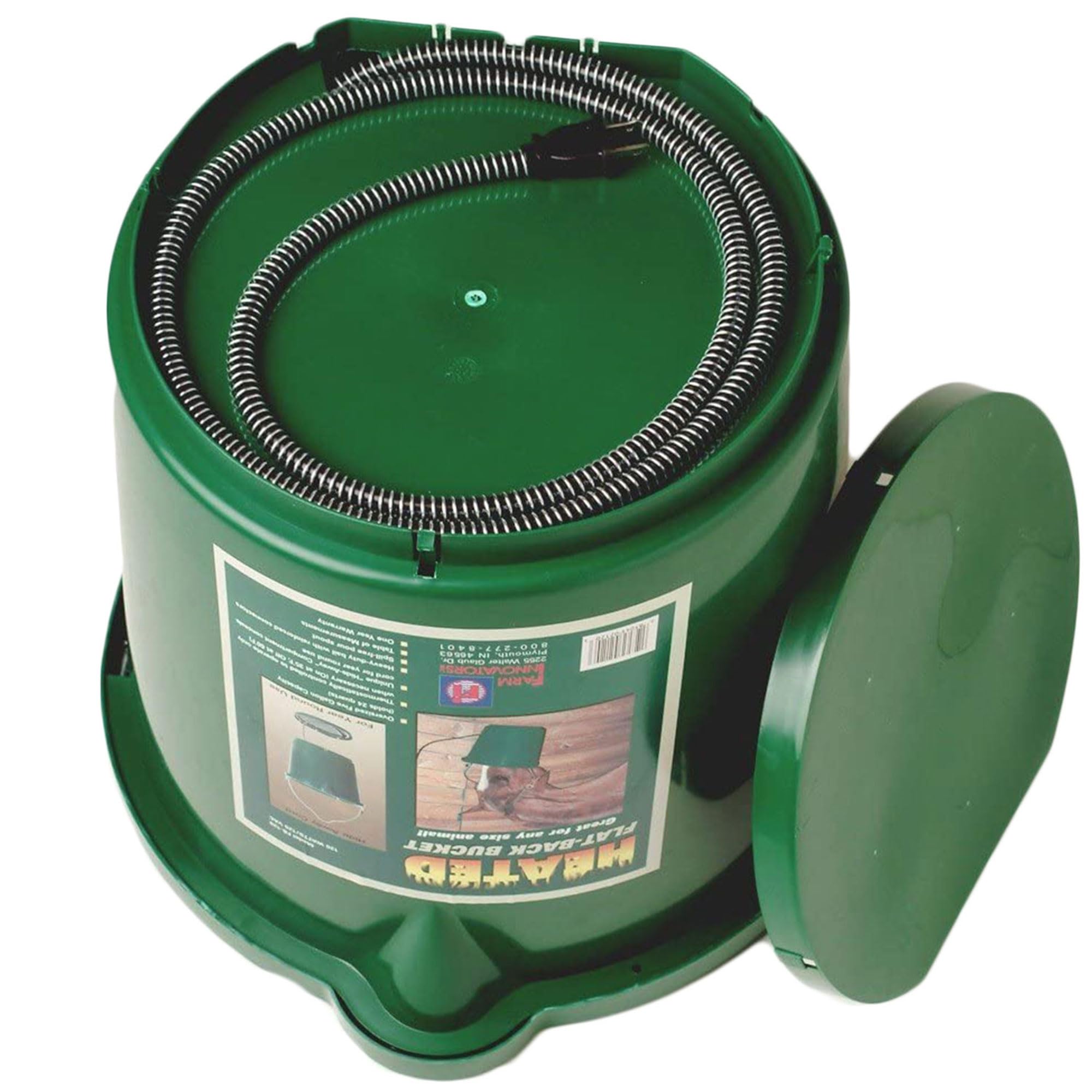 Farm Innovators FB-120 24 Quart Heated Plastic Bucket with Metal Handle - Thermostat Controlled, Hidden Cord Storage, 120W (2 Pack) for Livestock Watering in Winter & Outdoor Animal Care