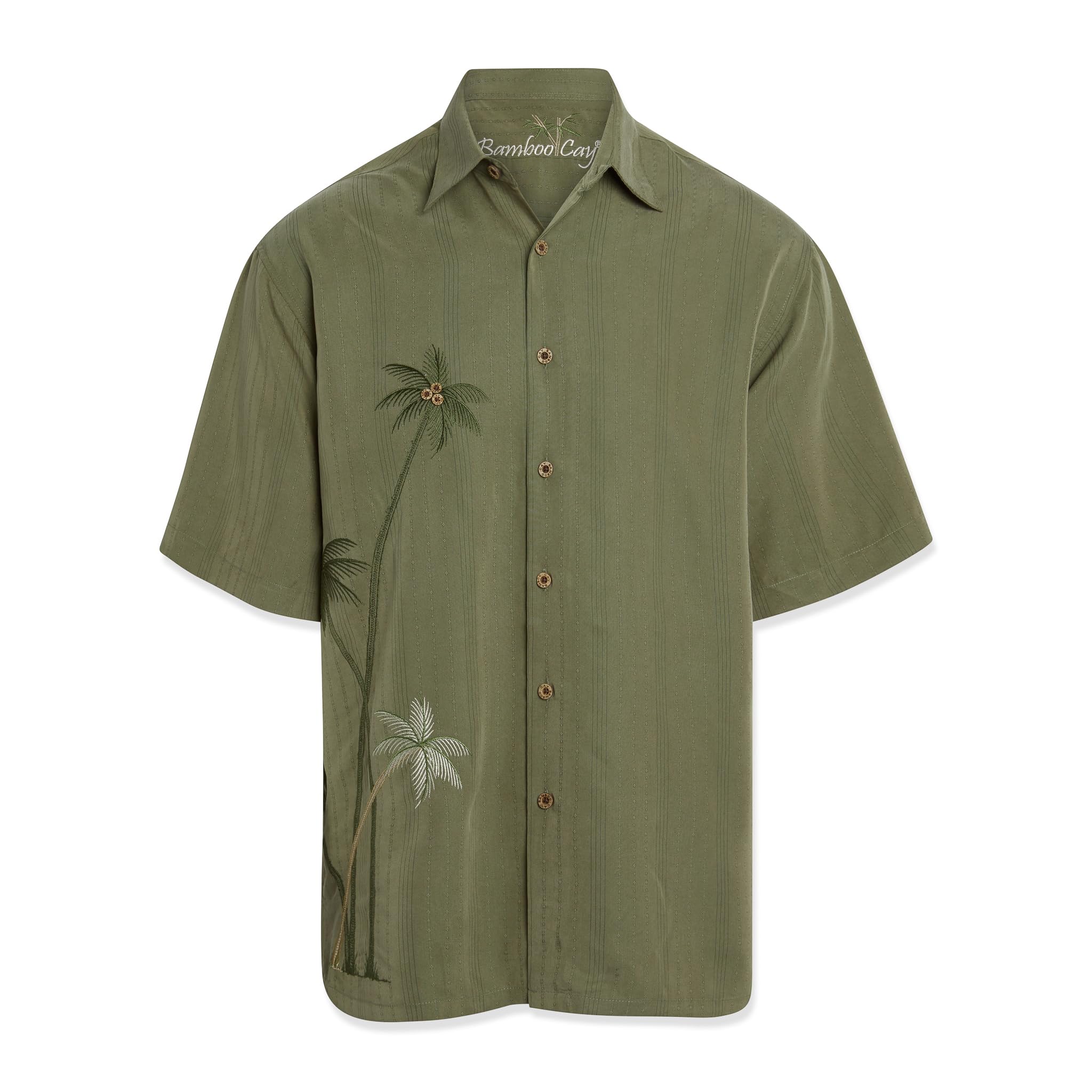 Bamboo Cay Men's Short Sleeve Hawaiian Shirt with Flying Palms Embroidery - Breathable Casual Summer Shirt for Beach Vacation, Luau Party & Tropical Getaways