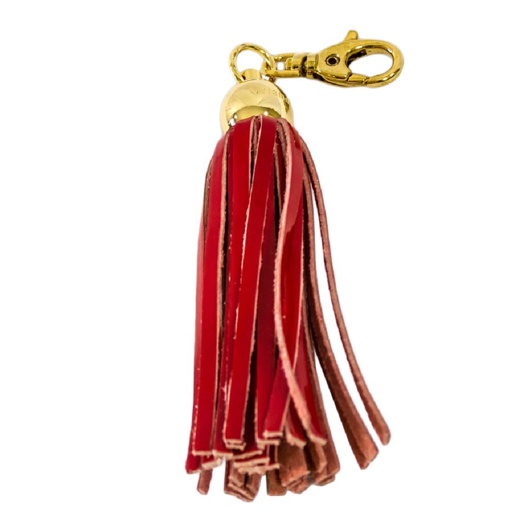 Designer Signature Red Leather Tassel Keychain - Stylish & Durable Accessory for Women's Purses, Gift Boxes & Car Keys | Perfect for Everyday Use, Gifts & Fashion Statements
