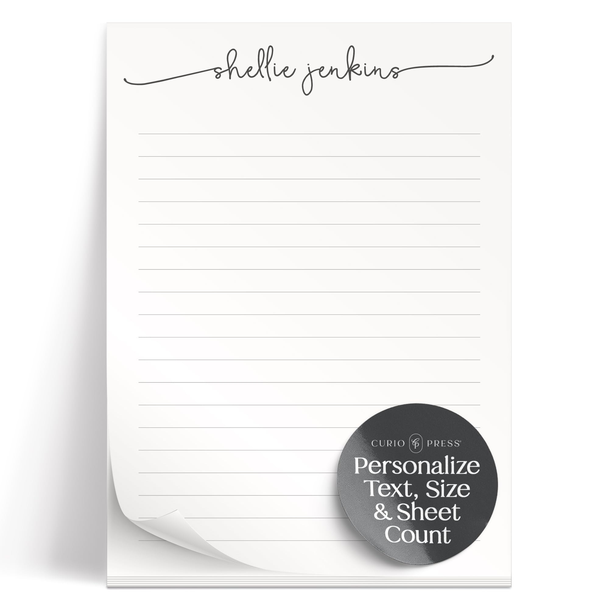 Custom Personalized Notepads for Women & Girls - Lined/Unlined Note Pads with Name in Lowercase - Cute Memo Pads, Swash Script Design - Perfect for Journals, Office Notes & Gift Giving