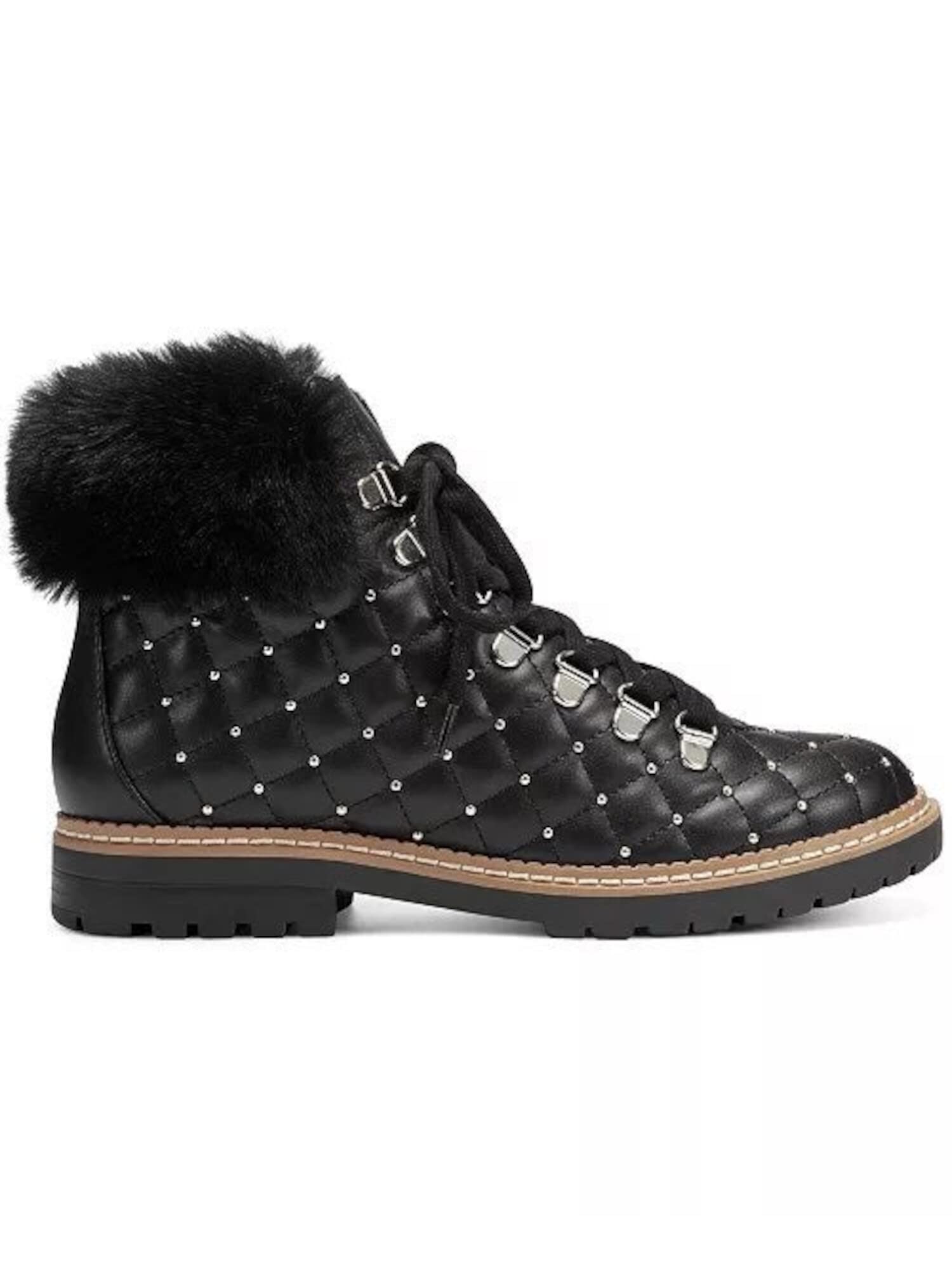 INC Women's Black Fur Trim Quilted Pravale Lace-Up Hiking Boots Size 10 - Warm Winter Snow Boots for Outdoor Trekking & Casual Wear