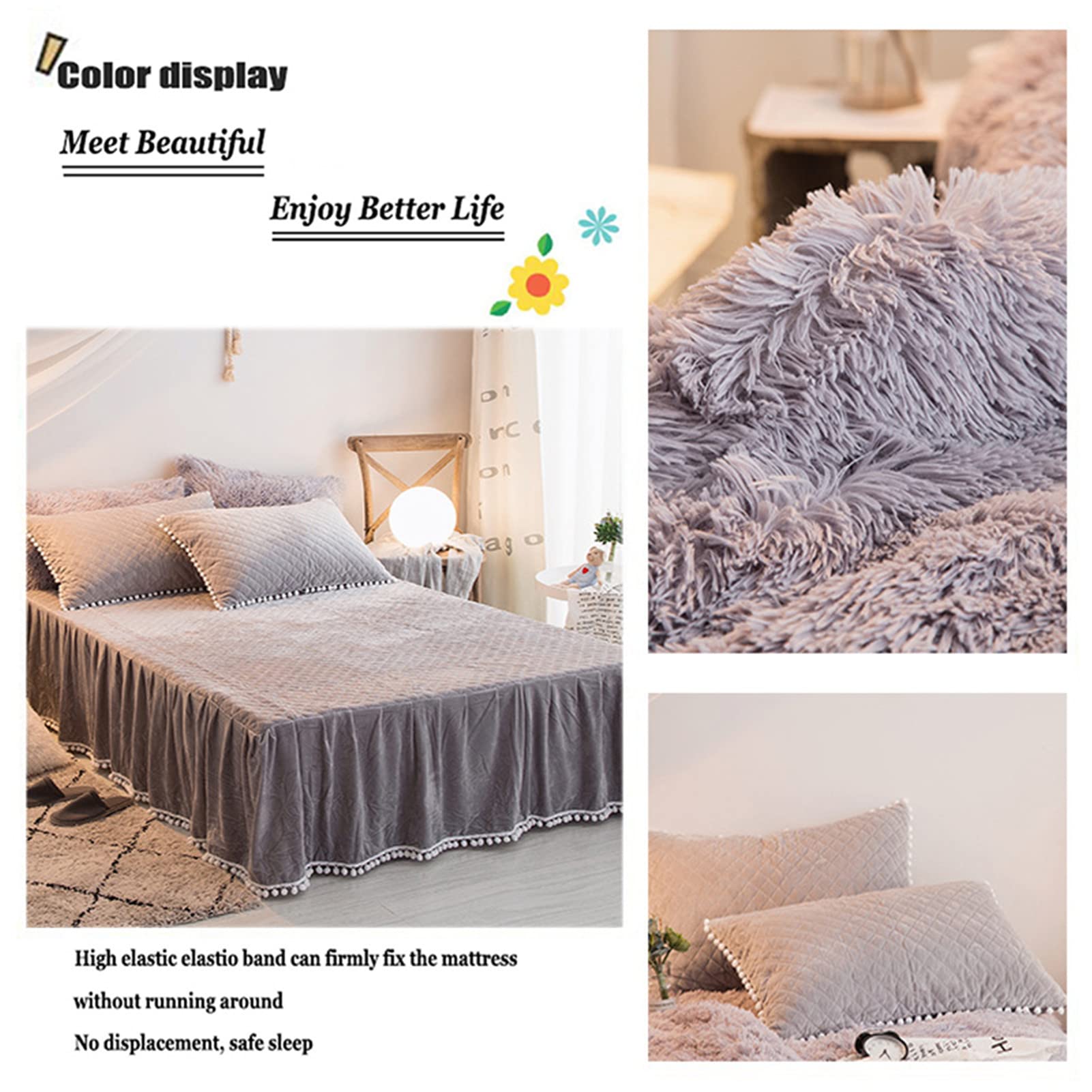 Luxury Super Soft Fluffy Comforter Cover Set - Warm & Cozy Plush Shaggy Duvet Cover with Faux Fur & Pompom Fringe (1 Duvet + 2 Pillow Shams) for Double/Queen Bed (1.8m) - Perfect for Winter Bedroom Decor & Cozy Nights
