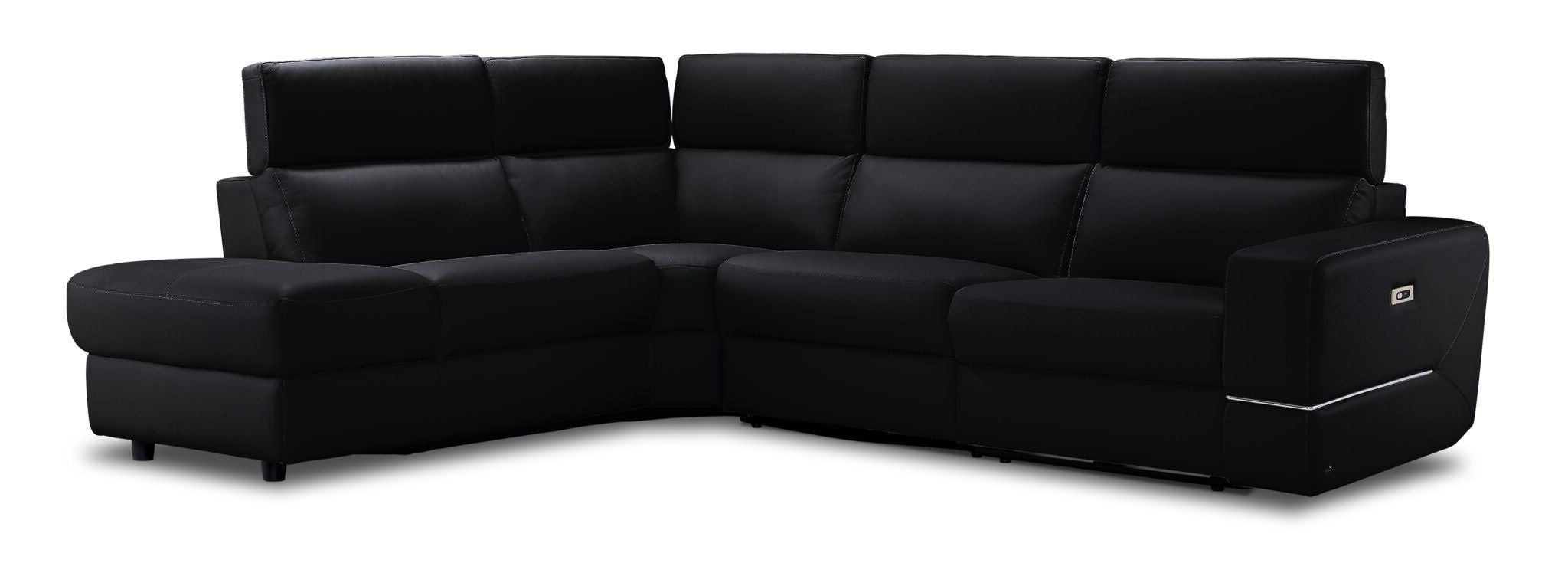 Bianca 3-Piece Power Reclining Sectional Sofa with Left-Facing Chaise Lounge - Black Leather Living Room Couch for Home Theater & Family Gatherings