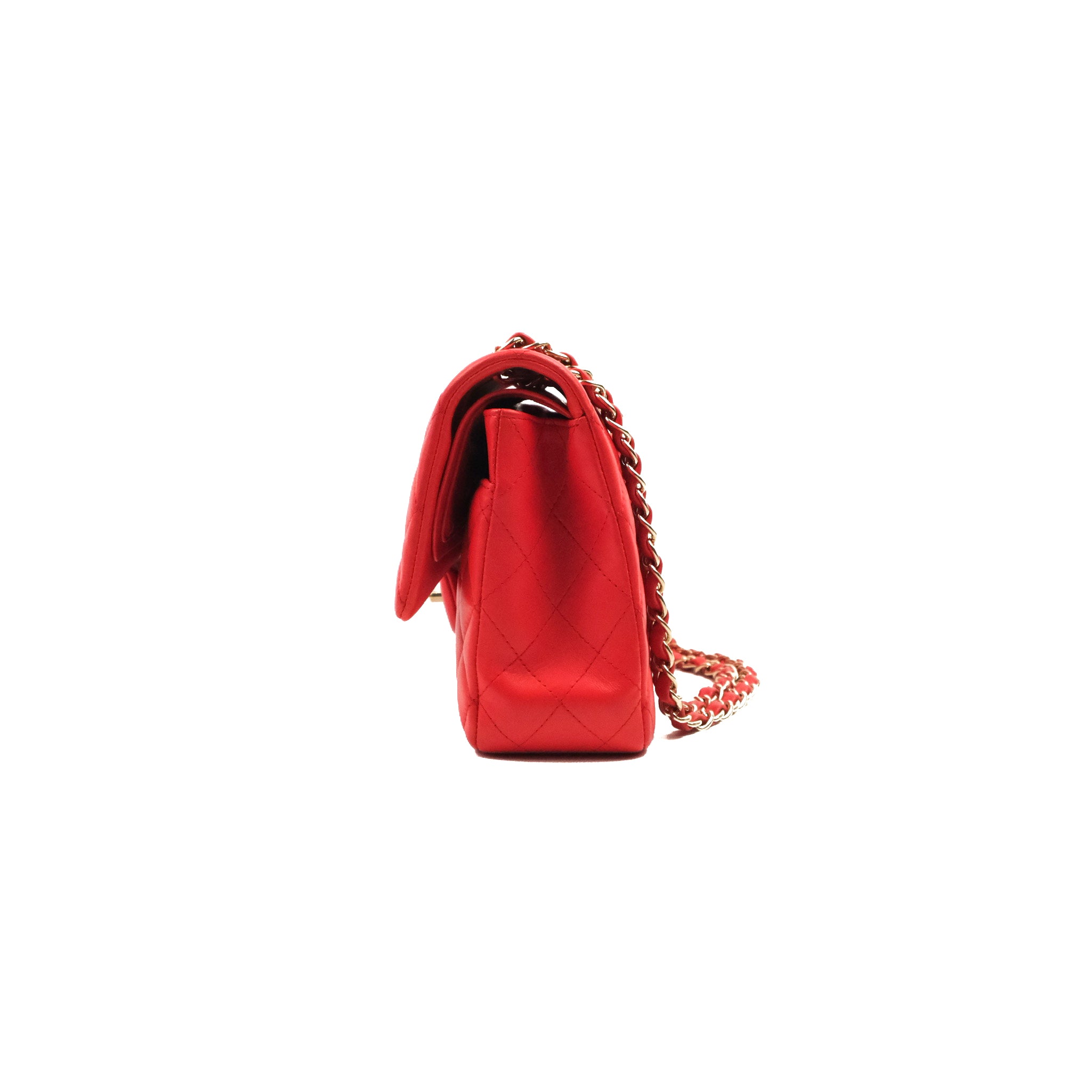 Chanel Classic Medium Double Flap Bag - Red Lambskin Leather with Gold Hardware | Luxury Designer Handbag for Women, Perfect for Parties, Weddings & Everyday Elegance