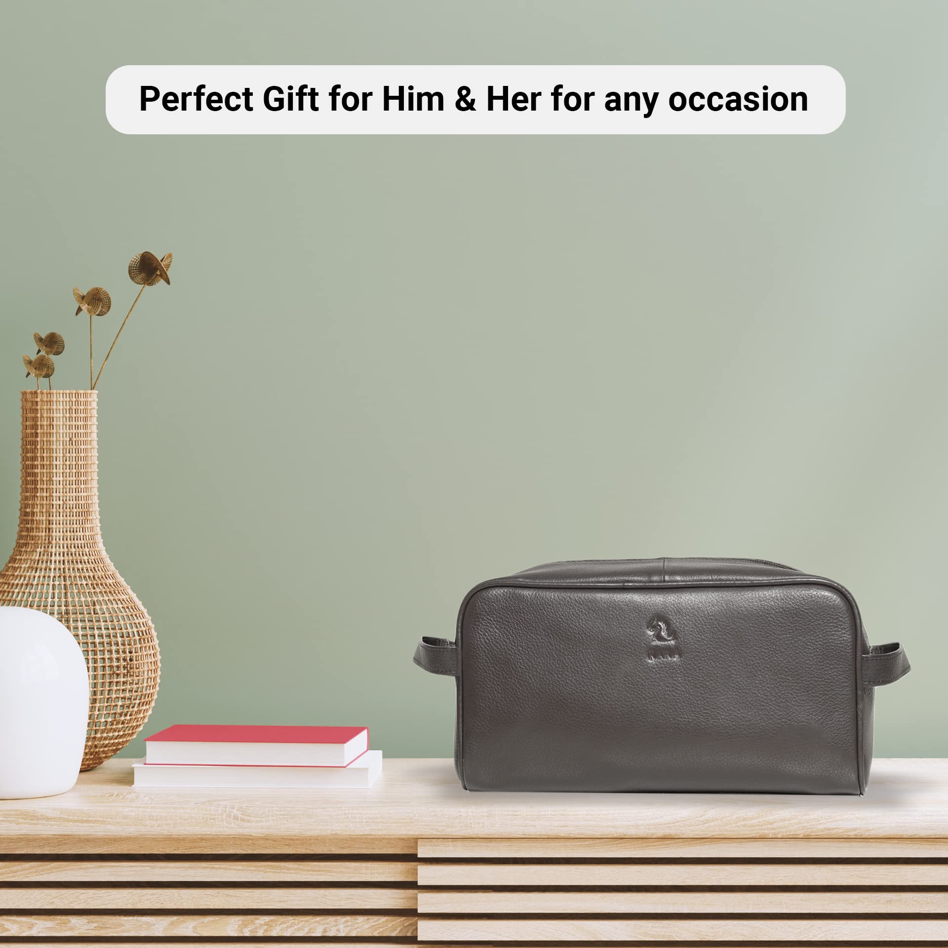 Premium Brown Leather Toiletry Bag for Men & Women - Waterproof Travel Shaving & Grooming Kit - Cosmetic Organizer for Makeup Essentials - Perfect for Vacation, Business Trips & Gym Use