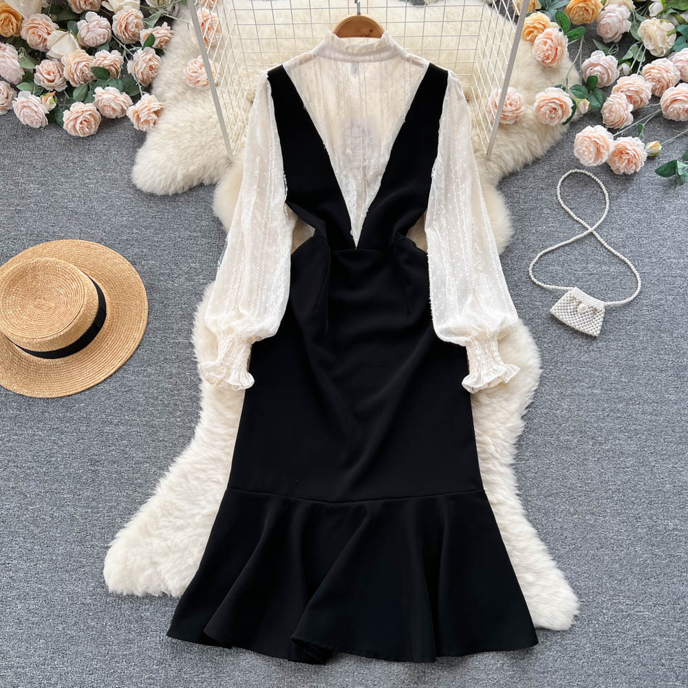 French Retro Spring and Autumn Ruffled Mermaid Dress - Elegant Vintage Style Flowy Maxi Dress for Women | Perfect for Weddings, Parties & Date Nights