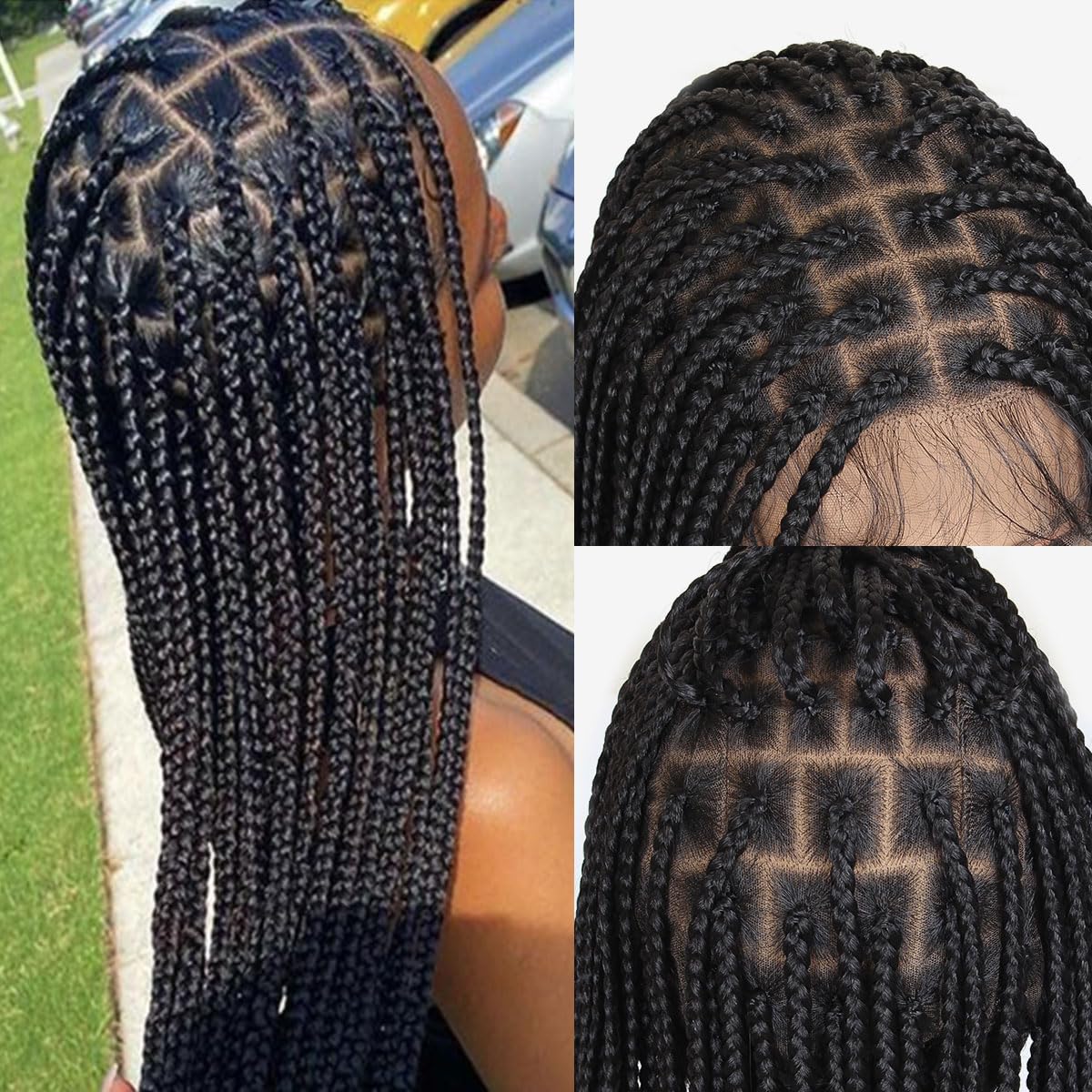 KRALER 36 Inch Knotless Box Braid Wig for Black Women - Double Lace Front Human Hair Wig with Pre-Plucked Hairline & Baby Hair | Perfect for Protective Styling, Everyday Wear & Special Occasions