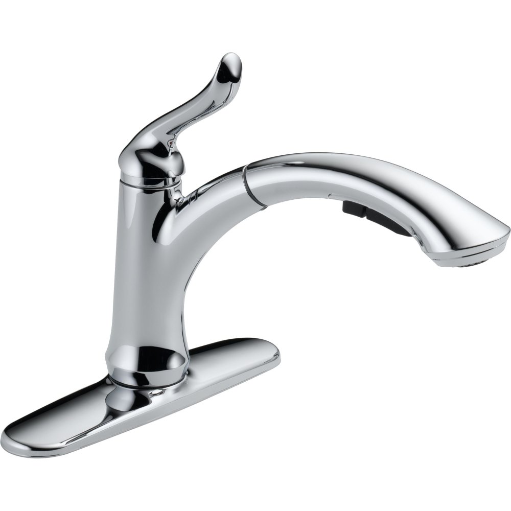 Delta Linden Pull-Out Kitchen Faucet in Chrome - 4353-DST | High Arc Single Handle Sink Faucet with Sprayer | Perfect for Modern Kitchens & Food Prep Stations