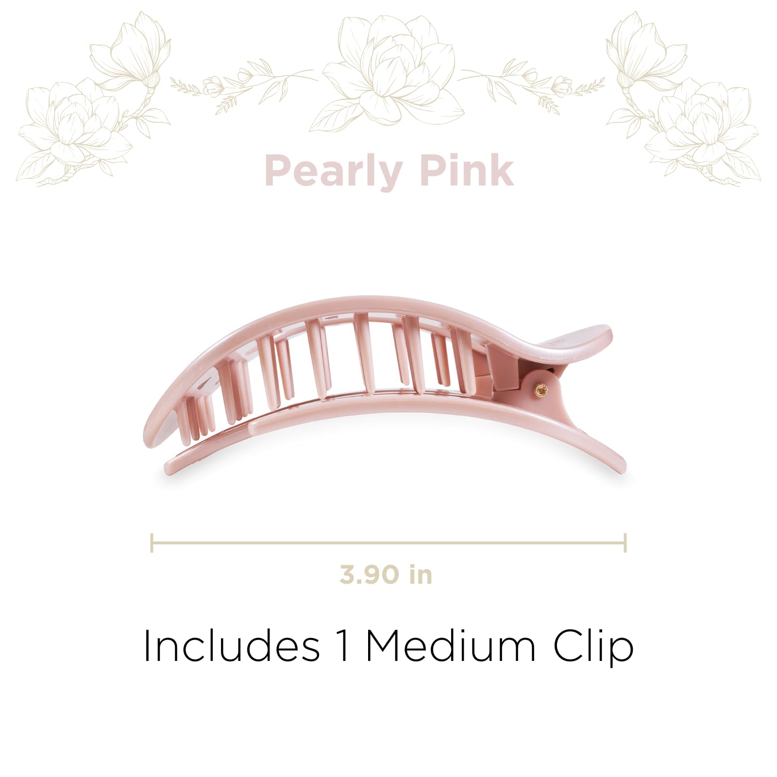 TELETIES Medium Flat Round Hair Clips - Strong Grip Bendable Teeth for Medium Hair | Comfortable Curved Design for Yoga, Driving & Lying Down | Spring Collection Pearly Pink | Perfect for Workouts, Office & Everyday Styling