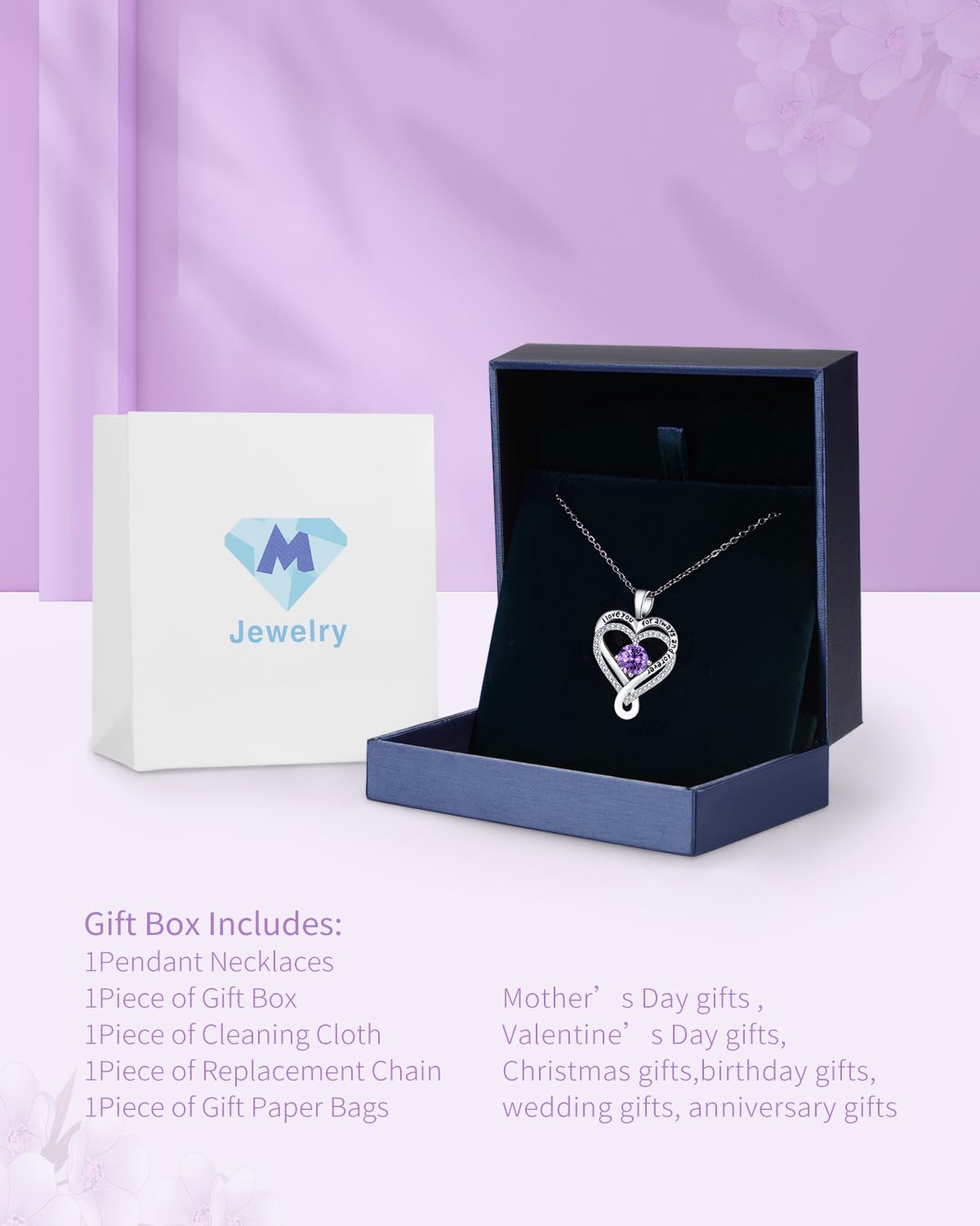 Infinity Heart Birthstone Necklace for Women - S925 Sterling Silver I Love You Jewelry, Anniversary & Birthday Gift for Wife, Girlfriend, Mom, Daughter | Perfect for Valentine's Day, Mother's Day & Romantic Occasions