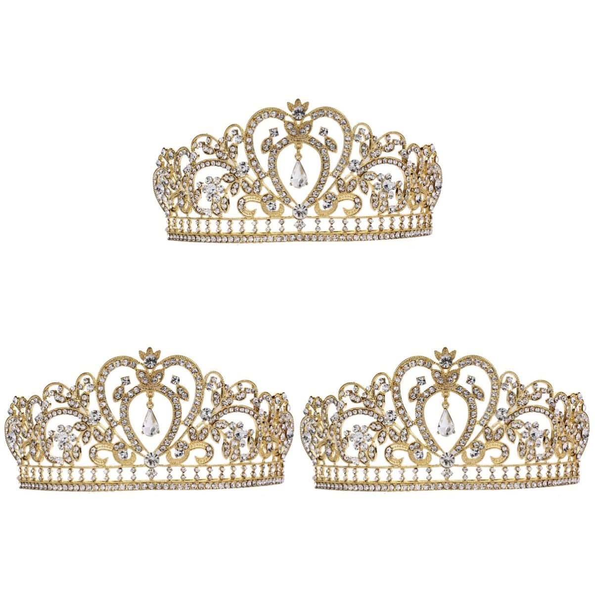 Beaupretty 3pcs Golden Rhinestone Wedding Tiara Set - Elegant Bridal Crystal Crown for Bride, Birthday Princess & Women's Accessories - Perfect for Weddings, Prom, Pageants & Special Occasions