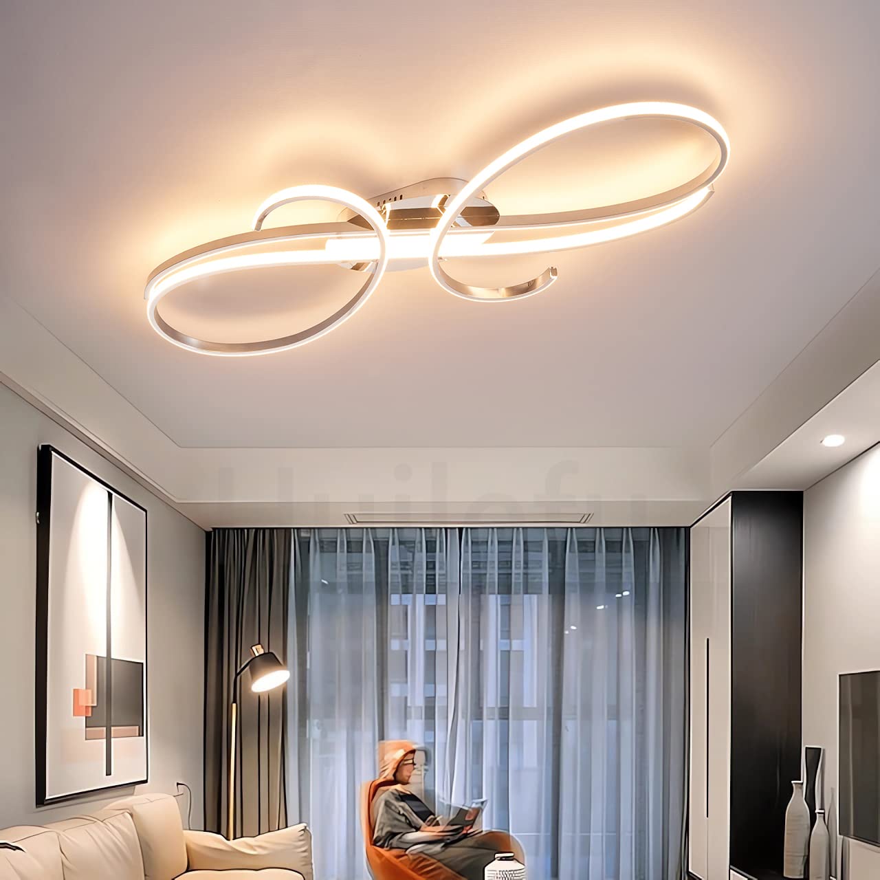 Modern Dimmable LED Ceiling Light Fixture - 80cm Flush Mount Aluminum Design for Bedroom, Kitchen, Living Room & Restaurant (Chrome Plating) | Energy-Efficient Ambient Lighting for Home & Commercial Spaces