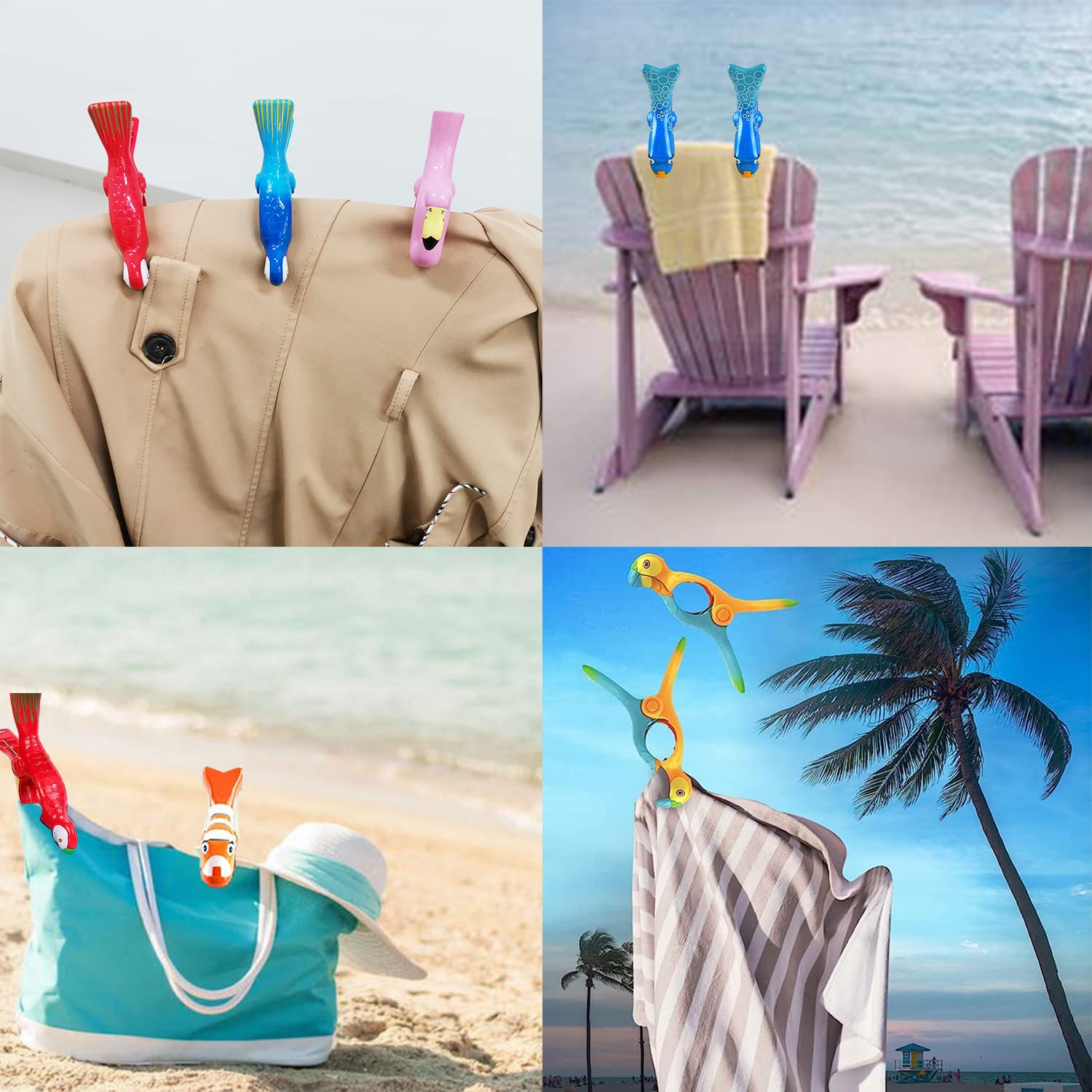 4PCS Creative Clownfish Beach Towel Clips - Blue & Orange Plastic Lounge Chair Clips for Pool, Beach Chairs & Loungers | Secure Towels in Windy Conditions | Perfect for Vacation, Swimming & Sunbathing