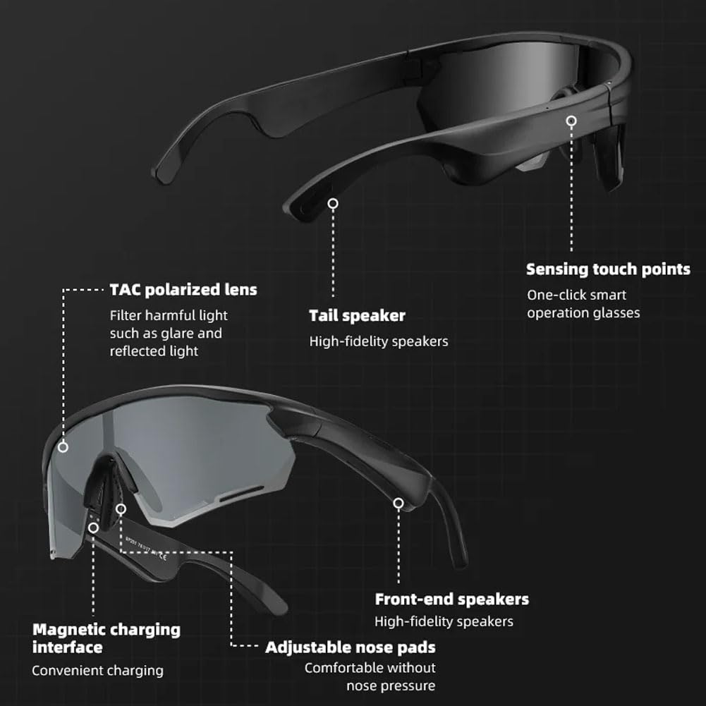 NMVB Polarized Sunglasses with Wireless Bluetooth 5.2 - UV400 Protection, Hands-Free Calling & MP3 Player - Perfect for Driving, Cycling, Running, and Outdoor Sports
