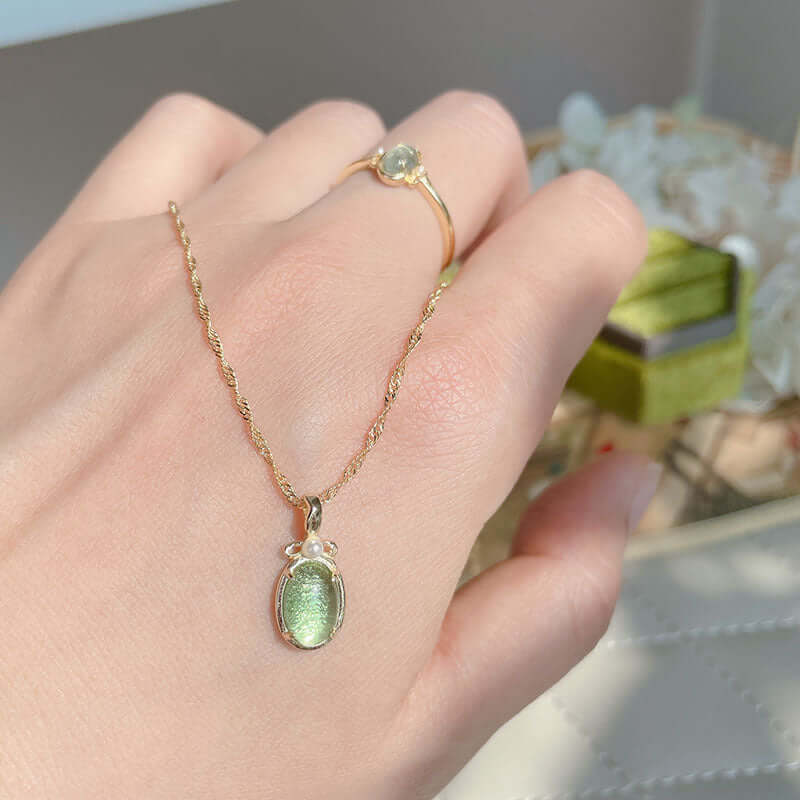 Natural Green Fluorite Gemstone Ring & Necklace Set | Healing Crystal Jewelry for Meditation & Energy Balance | GZ344
