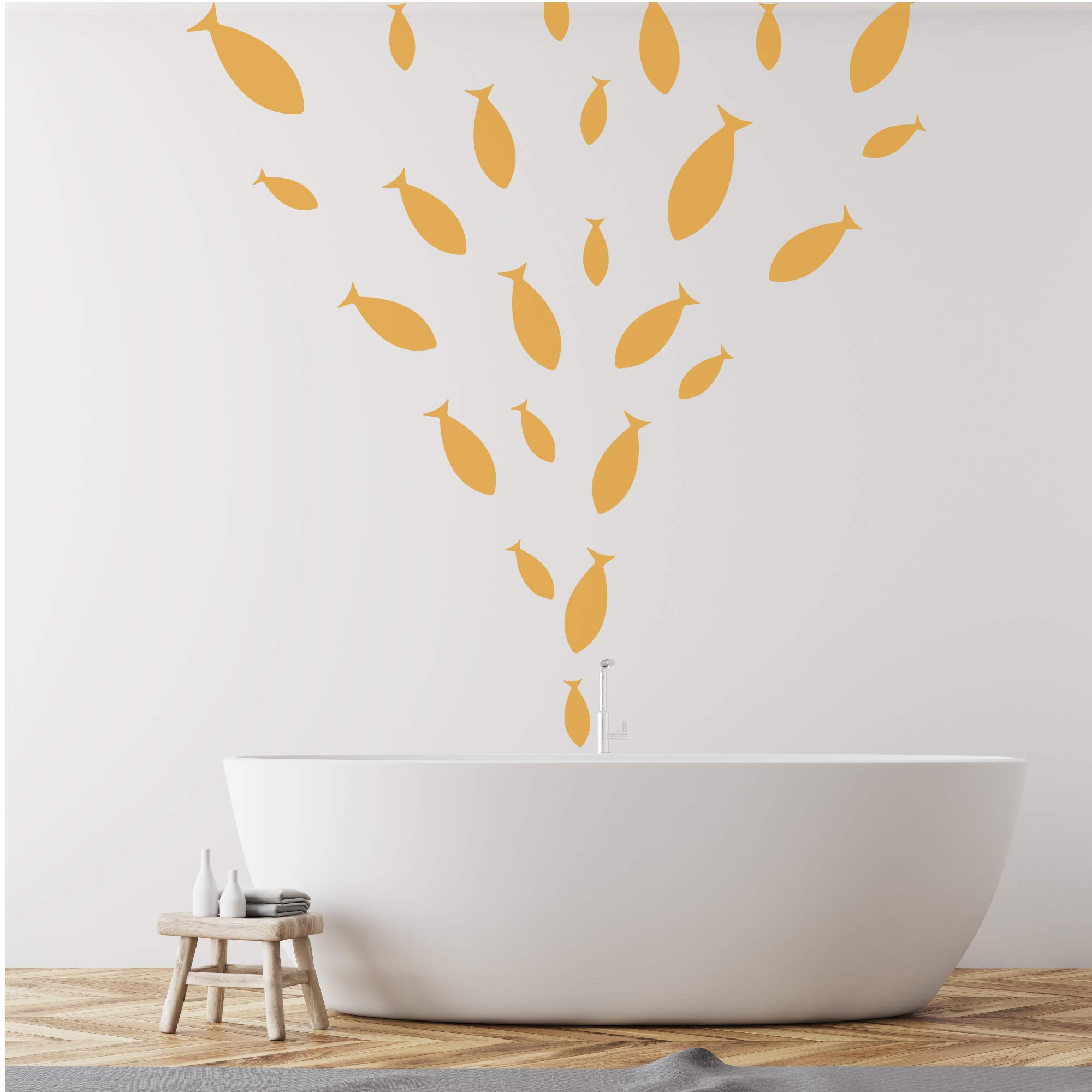 Ocean Fish Wall Decal - Under The Sea Vinyl Wall Stickers for Kids Room, Bedroom, Bathroom & Nursery Decor - DARK YELLOW - Perfect for Baby Rooms, Playrooms & Themed Party Decorations