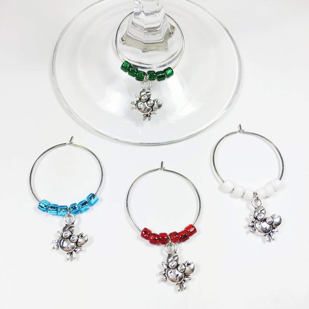 Silver Crab Wine Glass Charms Set of 4 - Unique Wine Accessories for Women, Perfect Crab-Themed Gift for Wine Lovers & Maryland Souvenirs - Ideal for Dinner Parties, Bridal Showers & Beach-Themed Events