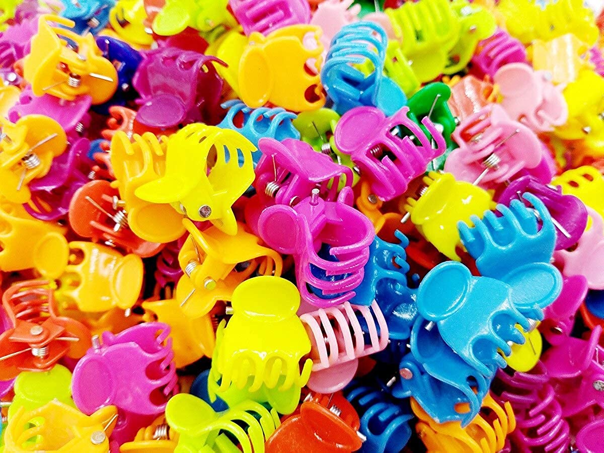 Zintalic 50 Pcs Mini Hair Claw Clips & 120 Pcs Elastic Hair Bands Set - Colorful Plastic Hair Clips for Women, Teens, Girls - Perfect for School, Work, Travel and Daily Hairstyling