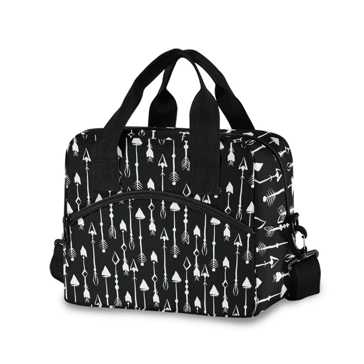 Black and White Arrow Pattern Leakproof Lunch Tote Bag for Women - Insulated Lunch Box Cooler Bag for Work, School, Picnics & Outdoor Activities