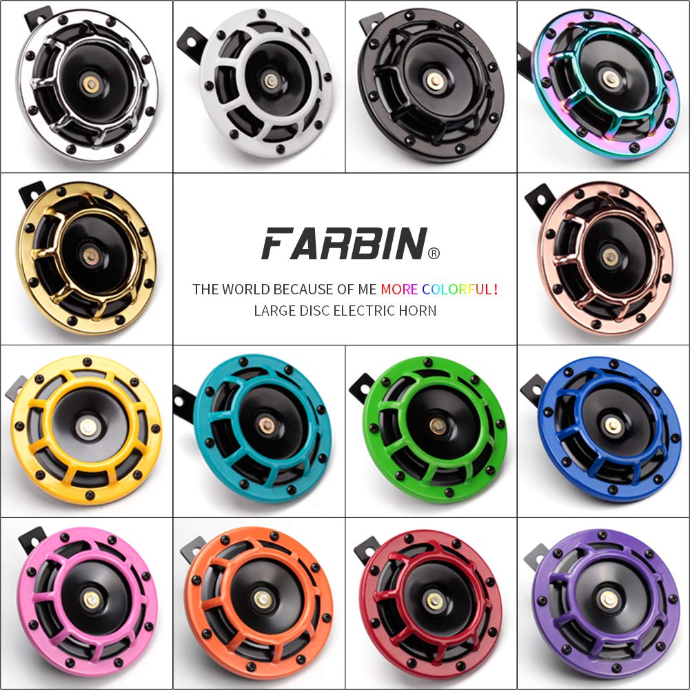 FARBIN Waterproof Car Horn Kit - Loud Super Tone High & Low Metal Twin Horns with Protective Grill, Harness & Bracket (Black) - Perfect for Trucks, SUVs & Off-Road Vehicles
