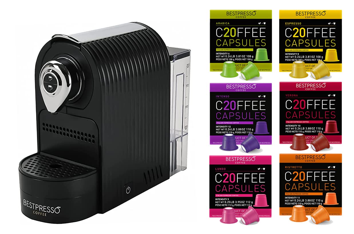 Bestpresso Espresso Machine - Single Serve Coffee Maker Compatible with Nespresso Original Capsules, 120 Pods Variety Pack for Nespresso Original Machines | Perfect for Home, Office & Gifts