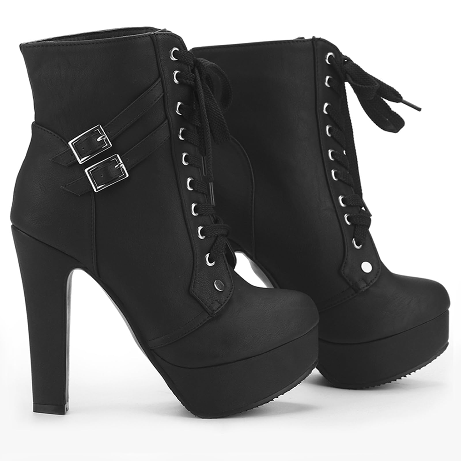 **Susanny Women's Sexy Round Toe Lace Up High Heel Boots - Platform Mid Calf Boots for Party, Night Out & Fashion**