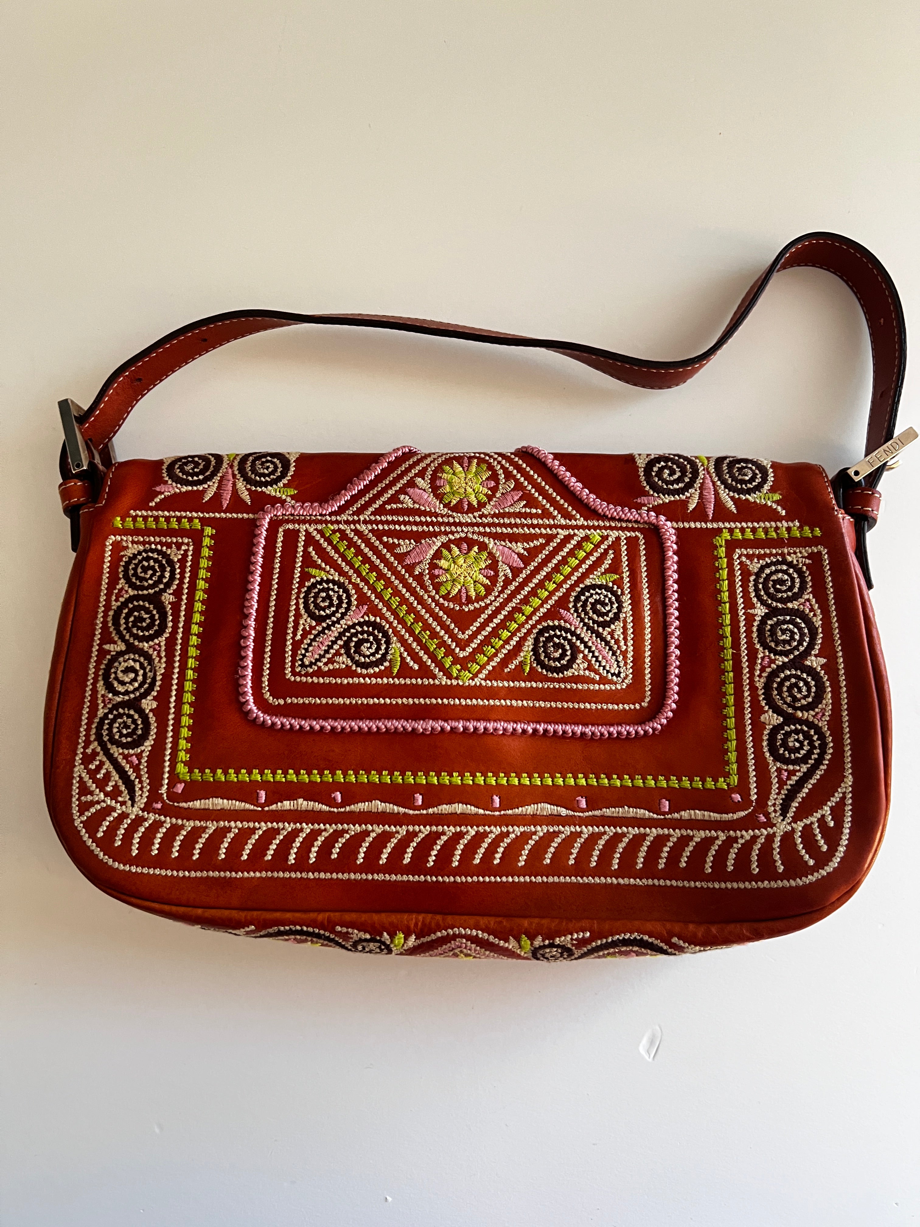 Fendi Embroidered Leather Baguette Bag - Luxury Designer Handbag for Women, Perfect for Parties, Date Nights & Special Occasions